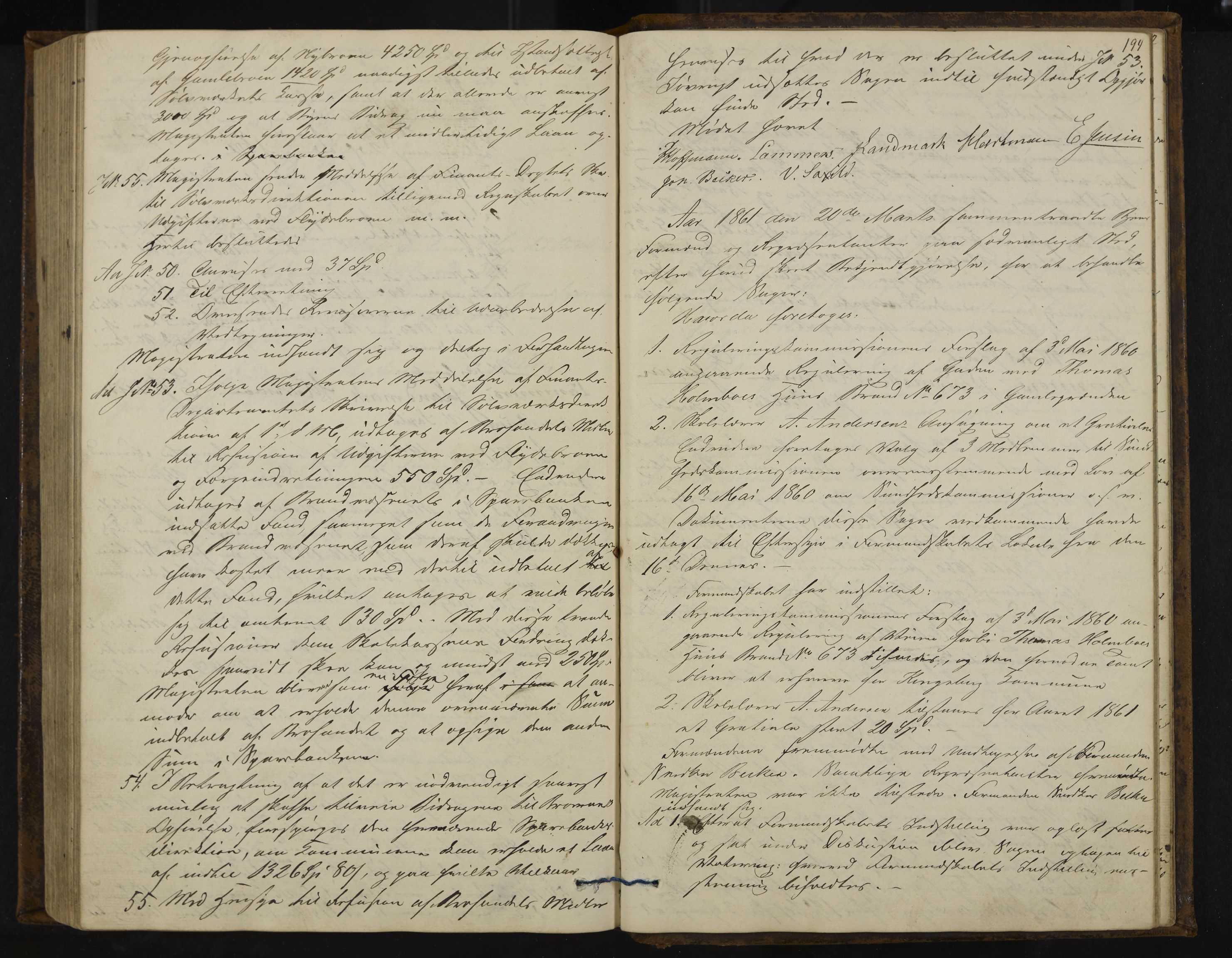 Kongsberg formannskap og sentraladministrasjon, IKAK/0604021-1/A/L0003: Møtebok med register, 1856-1861, s. 194
