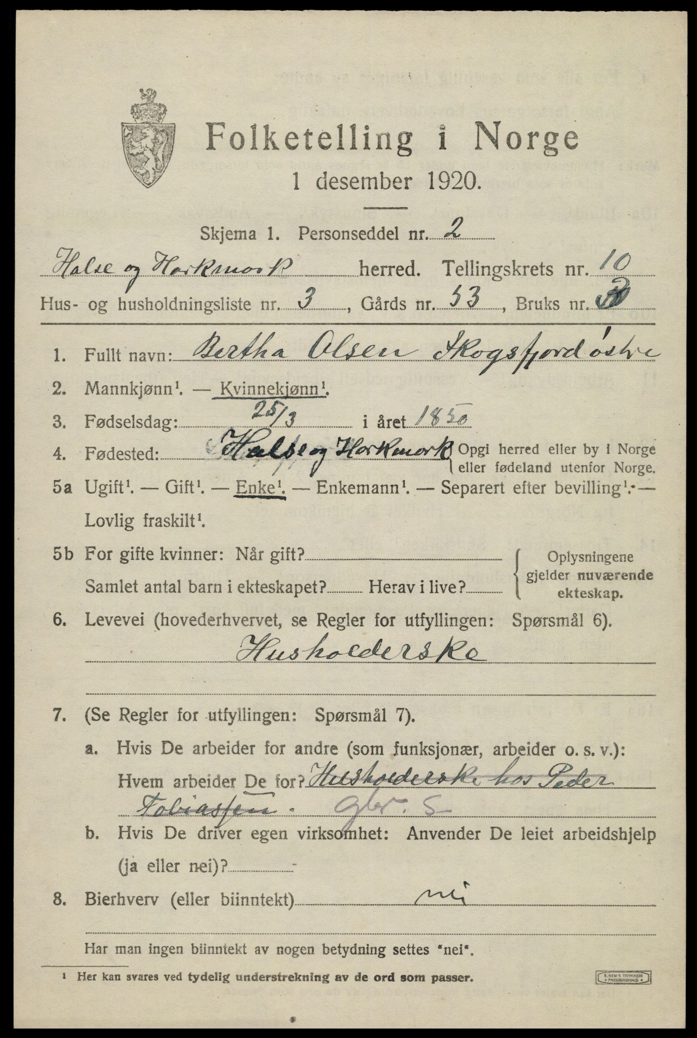 SAK, Folketelling 1920 for 1019 Halse og Harkmark herred, 1920, s. 5645