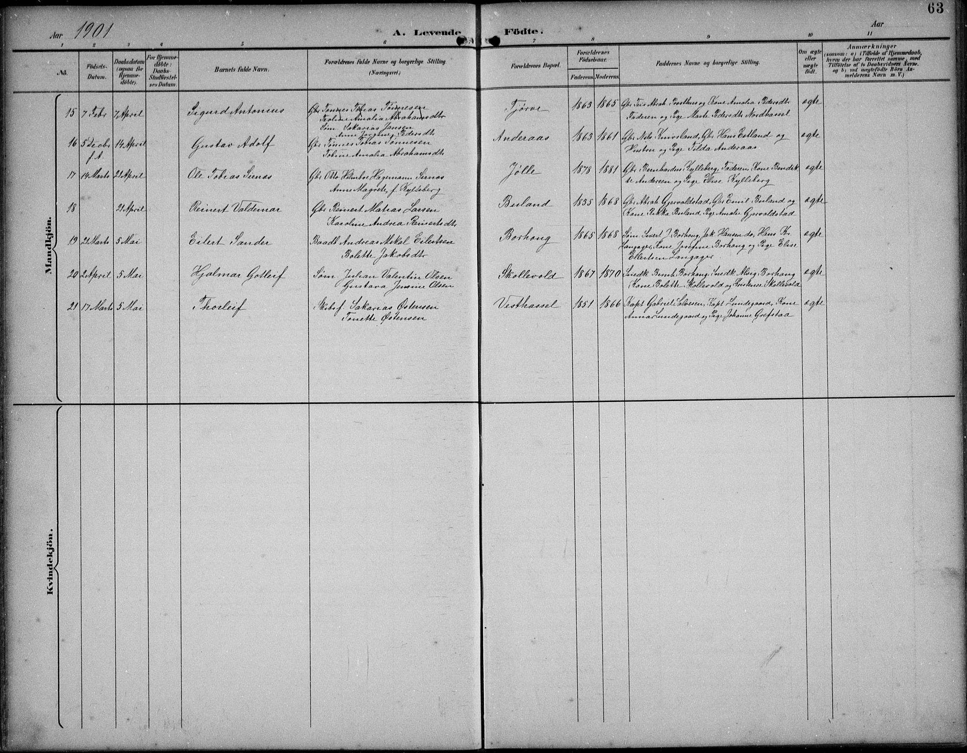 Lista sokneprestkontor, SAK/1111-0027/F/Fb/L0005: Klokkerbok nr. B 5, 1892-1923, s. 63