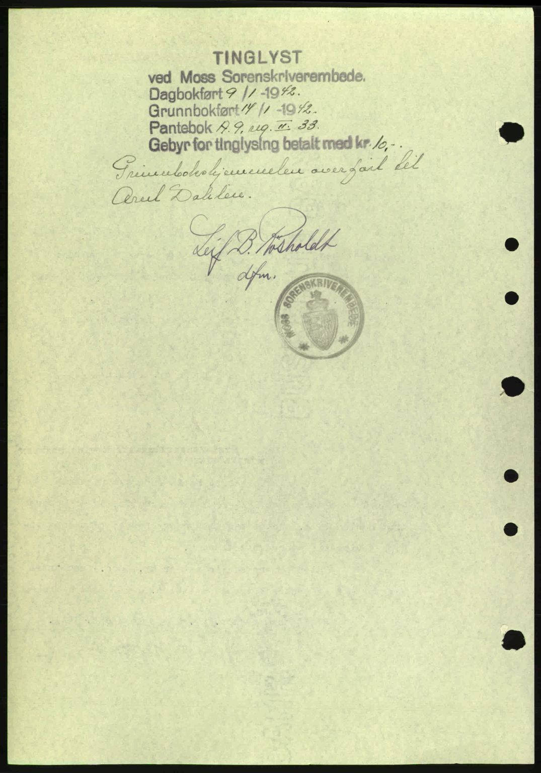Moss sorenskriveri, SAO/A-10168: Pantebok nr. A9, 1941-1942, Dagboknr: 65/1942