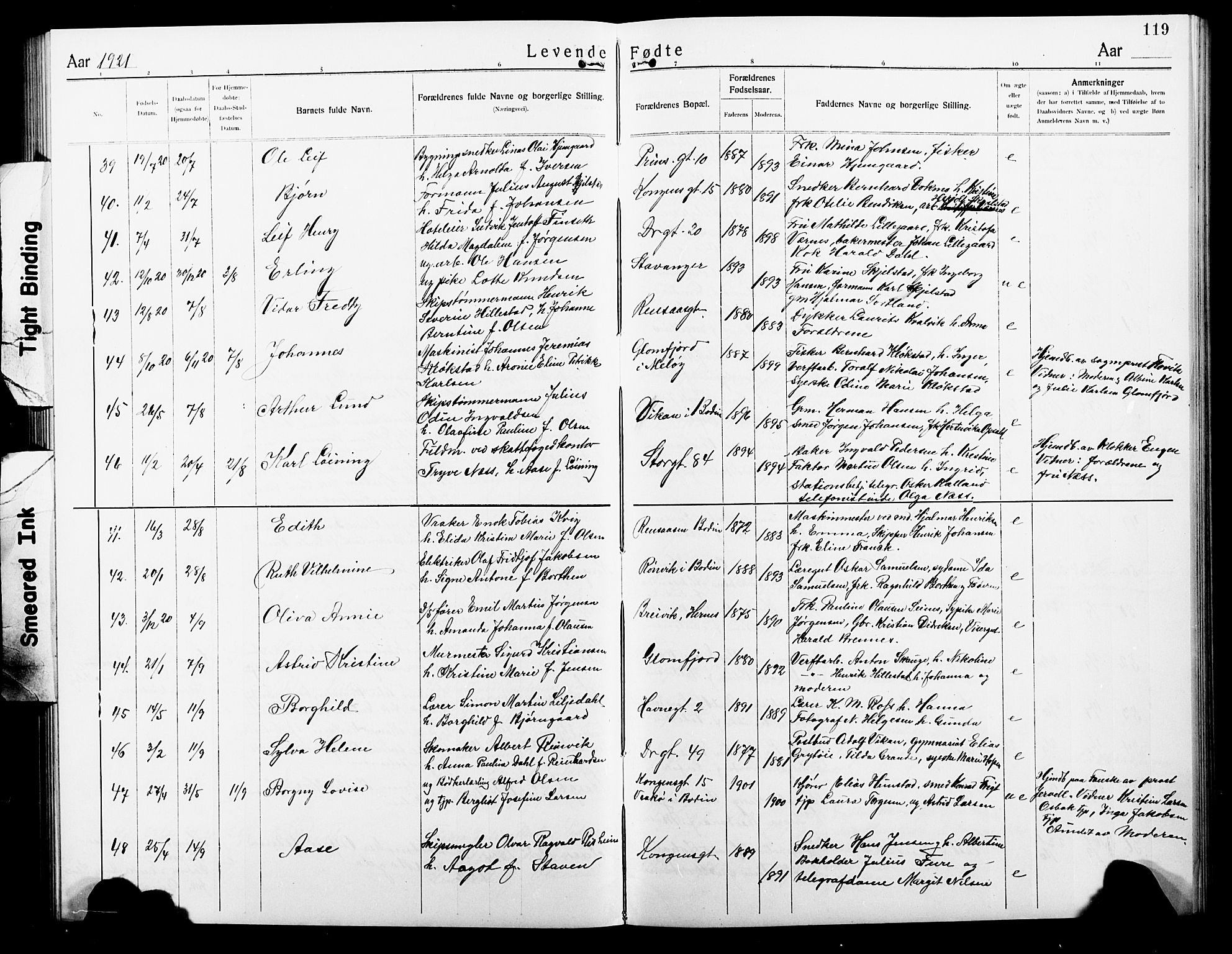 Ministerialprotokoller, klokkerbøker og fødselsregistre - Nordland, AV/SAT-A-1459/801/L0034: Klokkerbok nr. 801C09, 1910-1922, s. 119