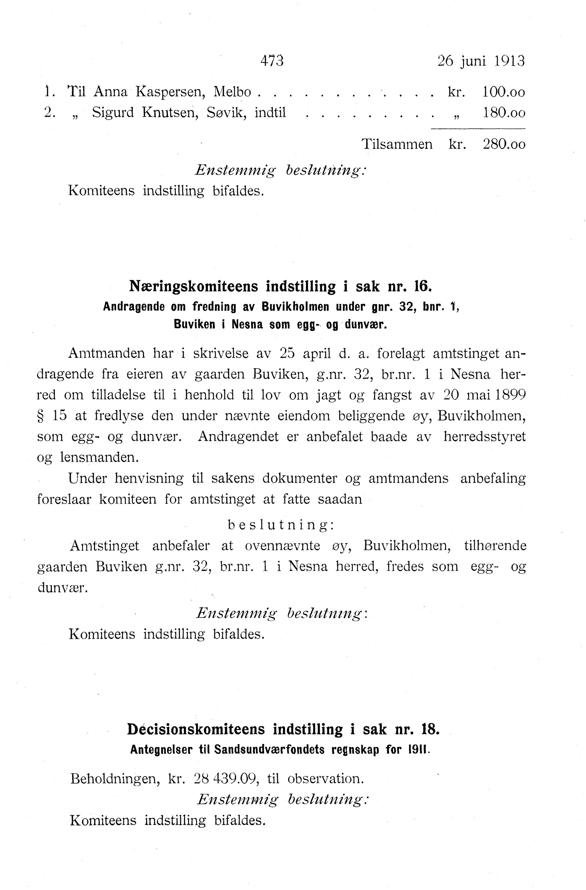 Nordland Fylkeskommune. Fylkestinget, AIN/NFK-17/176/A/Ac/L0036: Fylkestingsforhandlinger 1913, 1913