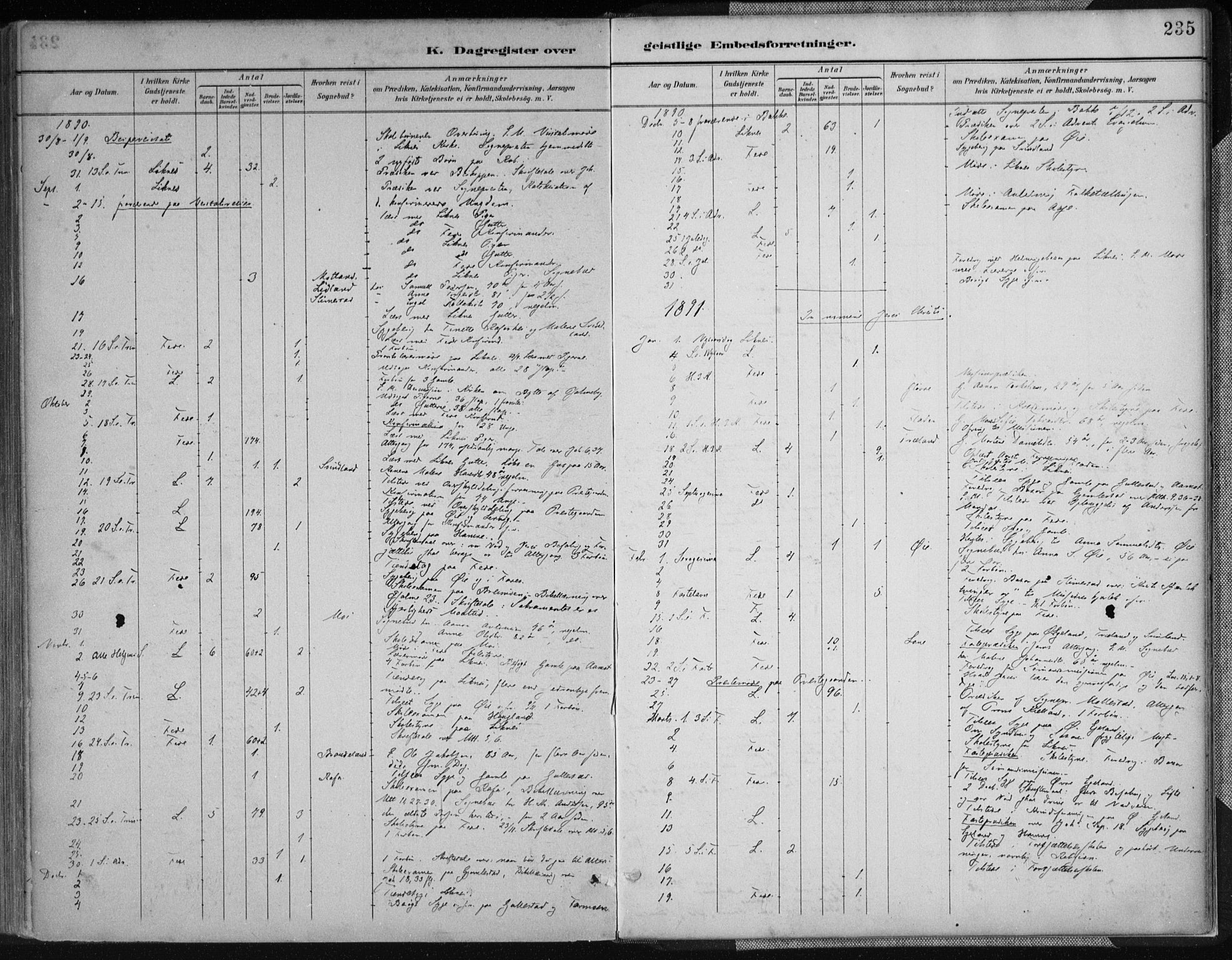 Kvinesdal sokneprestkontor, SAK/1111-0026/F/Fa/Fab/L0008: Ministerialbok nr. A 8, 1886-1897, s. 235