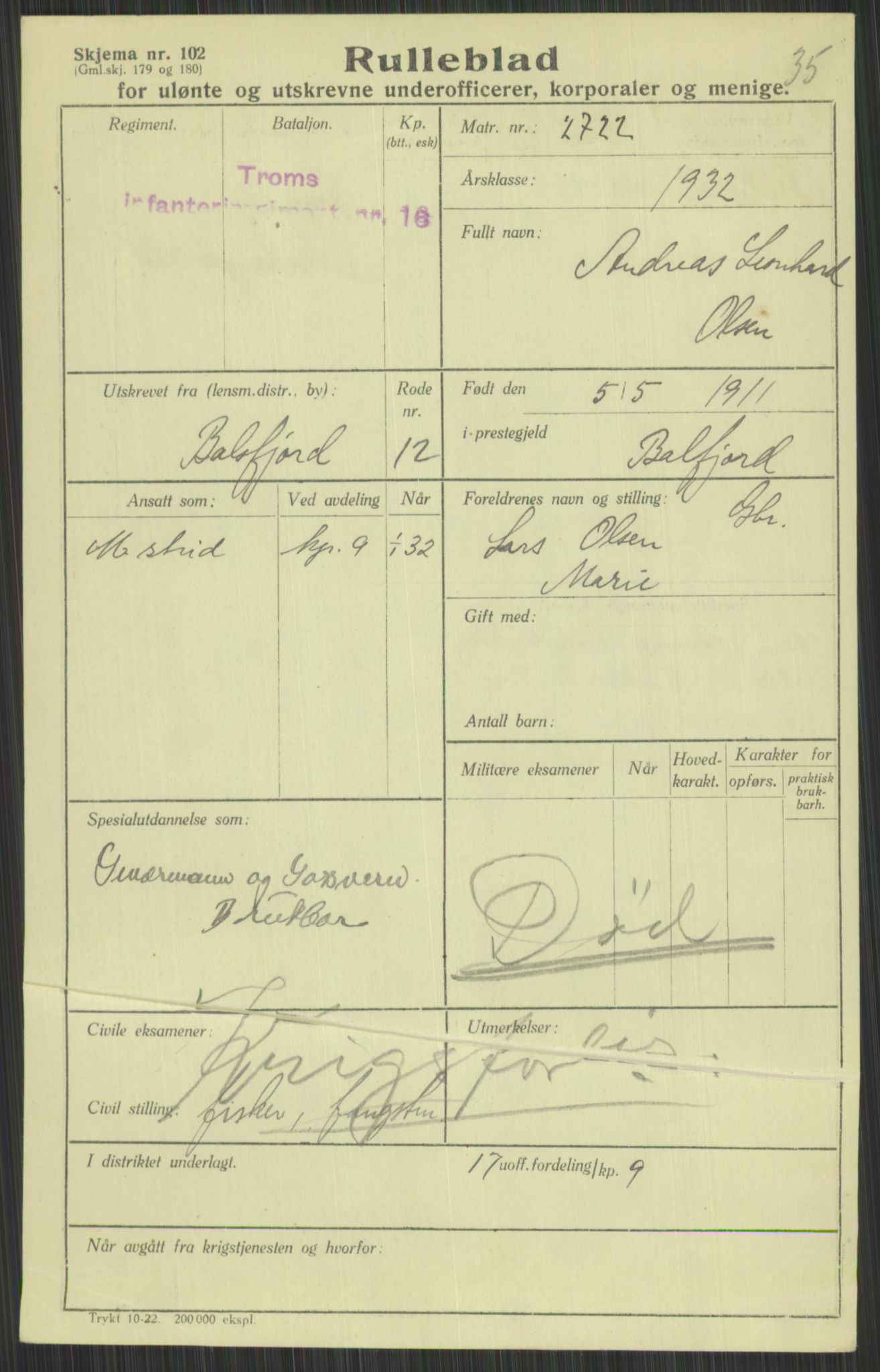 Forsvaret, Troms infanteriregiment nr. 16, AV/RA-RAFA-3146/P/Pa/L0016: Rulleblad for regimentets menige mannskaper, årsklasse 1932, 1932, s. 1187