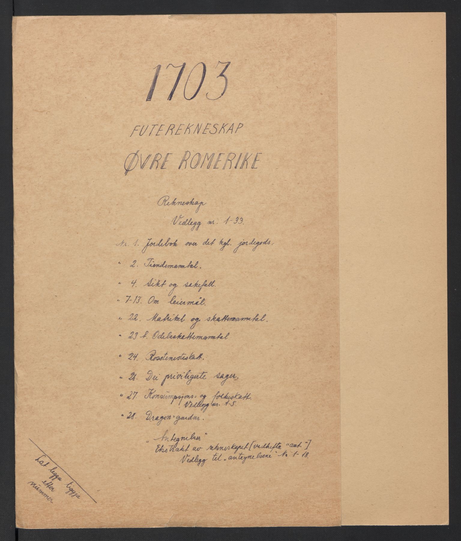 Rentekammeret inntil 1814, Reviderte regnskaper, Fogderegnskap, AV/RA-EA-4092/R12/L0716: Fogderegnskap Øvre Romerike, 1703, s. 2