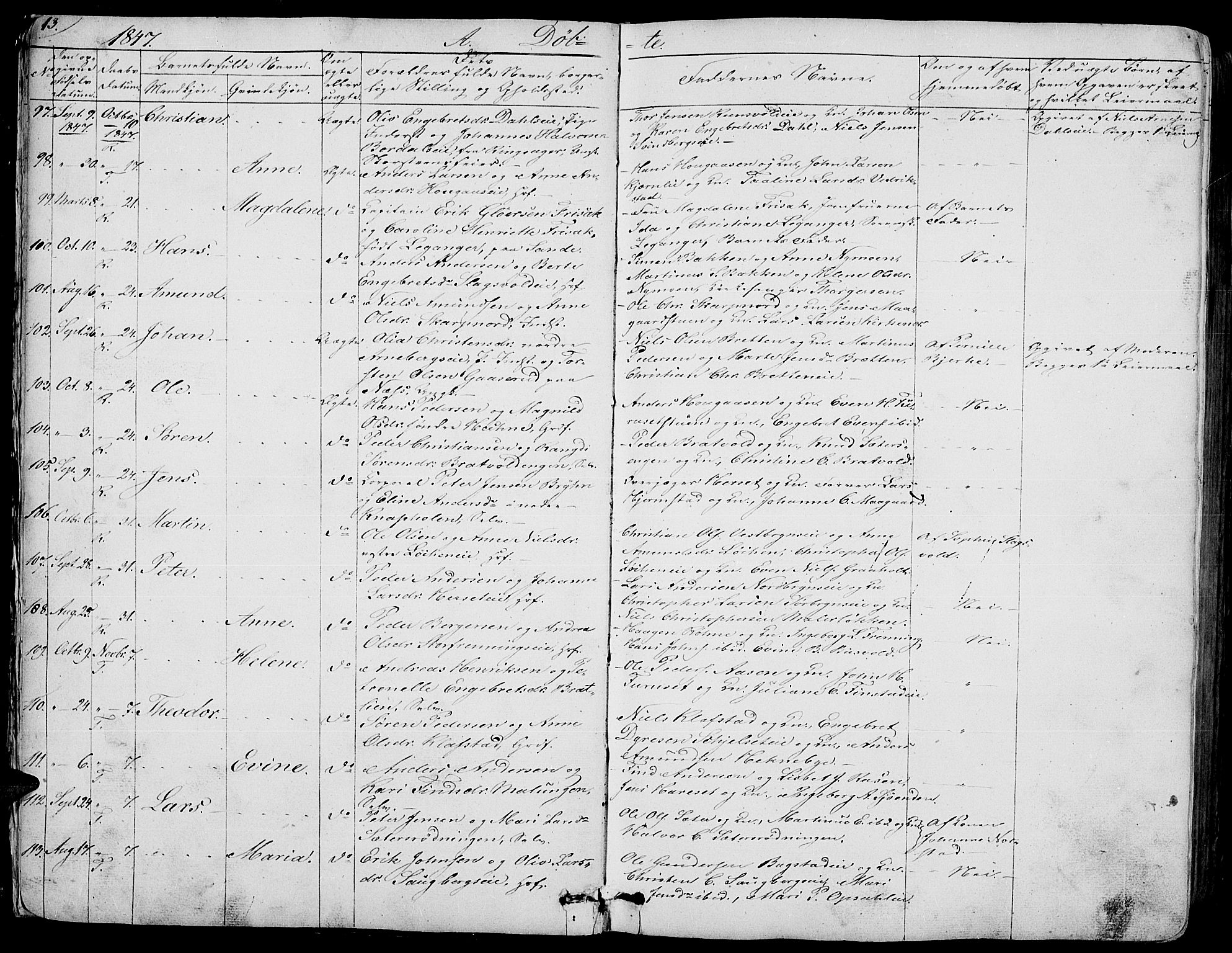 Romedal prestekontor, AV/SAH-PREST-004/L/L0009: Klokkerbok nr. 9, 1846-1866, s. 13