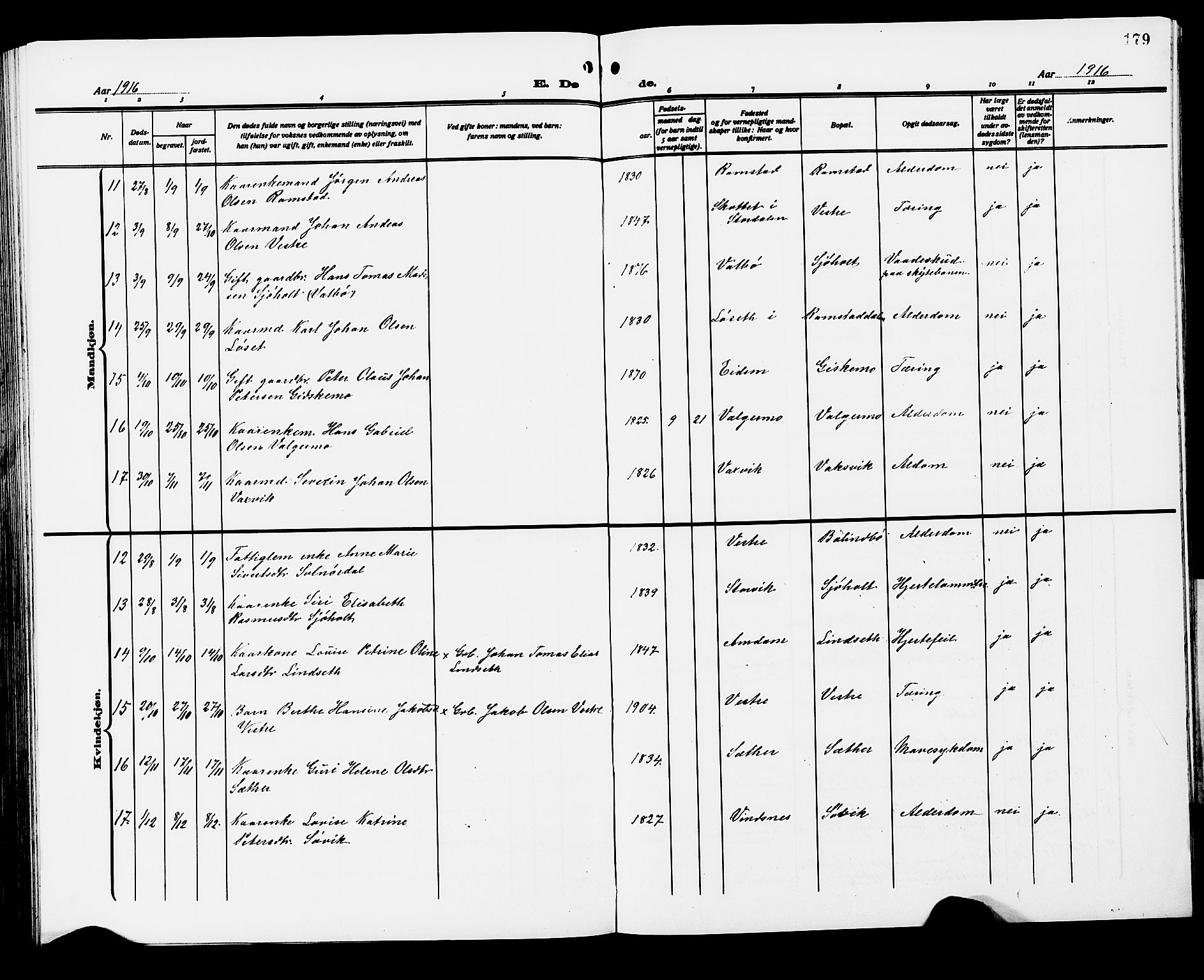 Ministerialprotokoller, klokkerbøker og fødselsregistre - Møre og Romsdal, AV/SAT-A-1454/522/L0328: Klokkerbok nr. 522C07, 1909-1925, s. 179