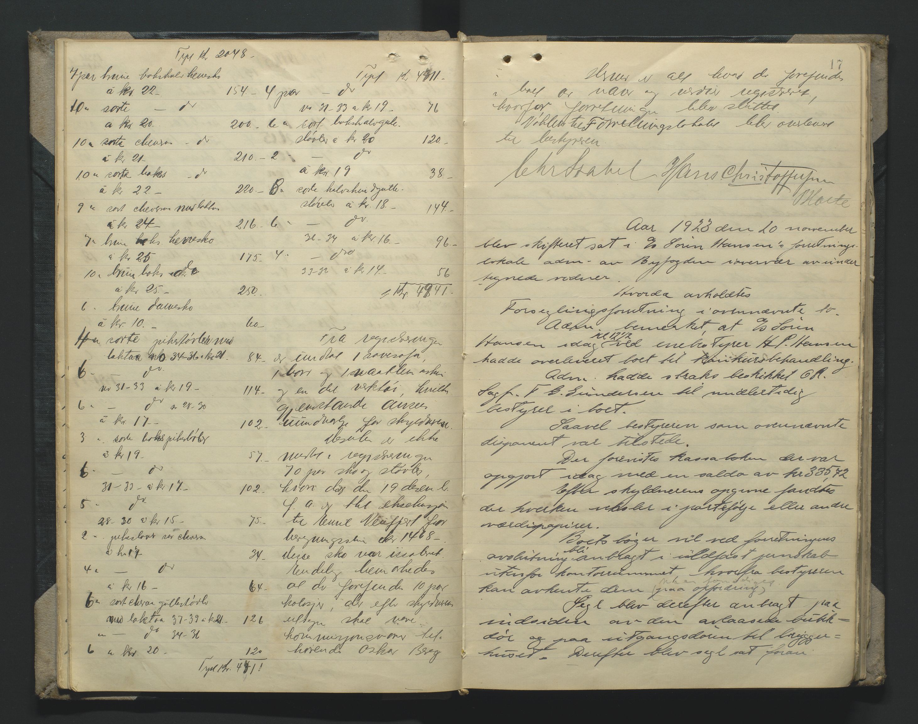 Grimstad byfogd, AV/SAK-1222-0003/H/Hc/L0011: Skifteregistreringsprotokoll nr. 11, 1922-1936, s. 17