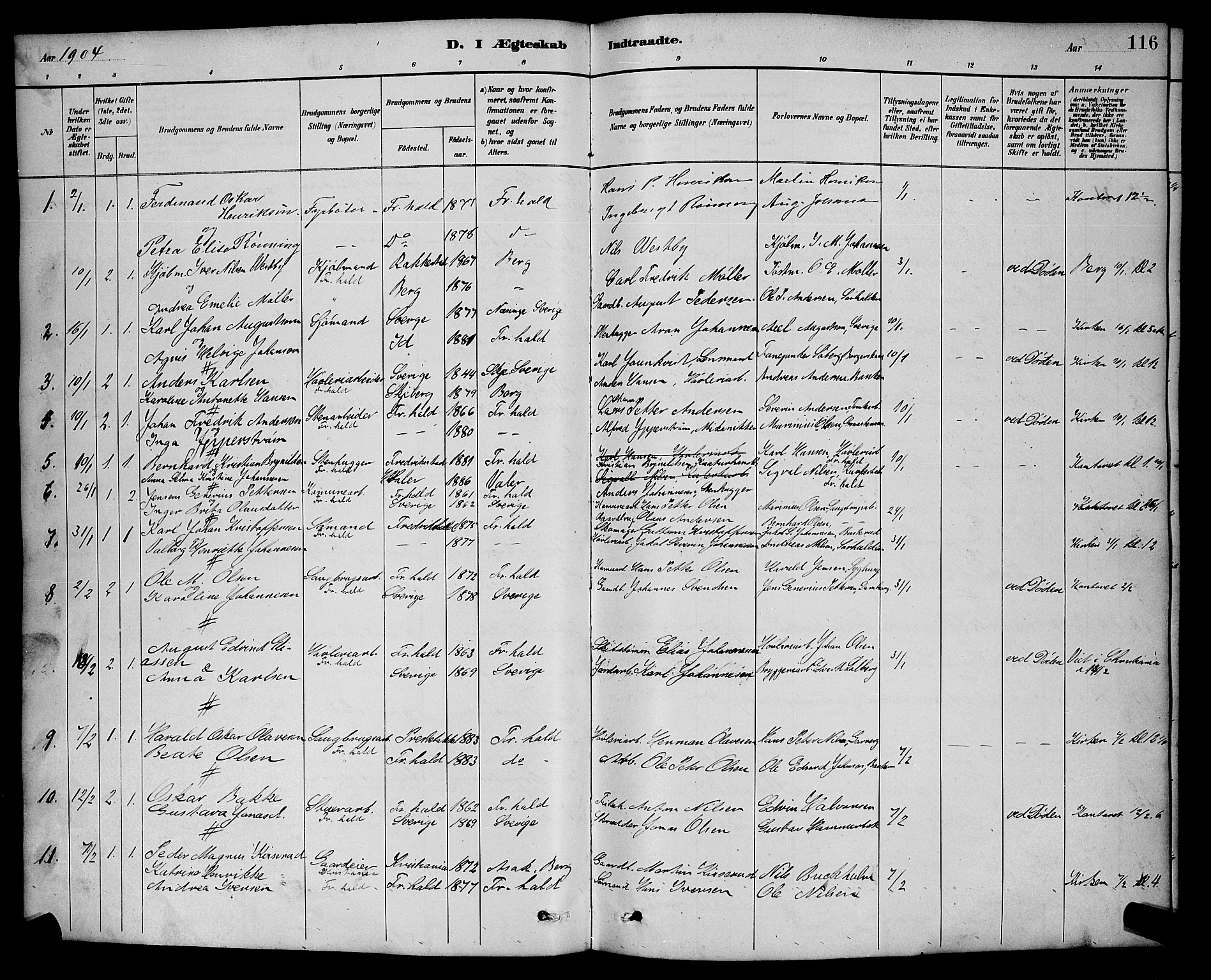 Halden prestekontor Kirkebøker, AV/SAO-A-10909/G/Ga/L0009: Klokkerbok nr. 9, 1885-1908, s. 116