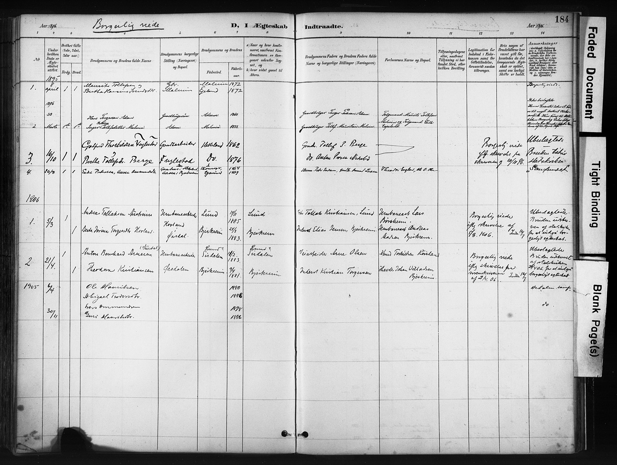 Helleland sokneprestkontor, SAST/A-101810: Ministerialbok nr. A 9, 1887-1908, s. 184