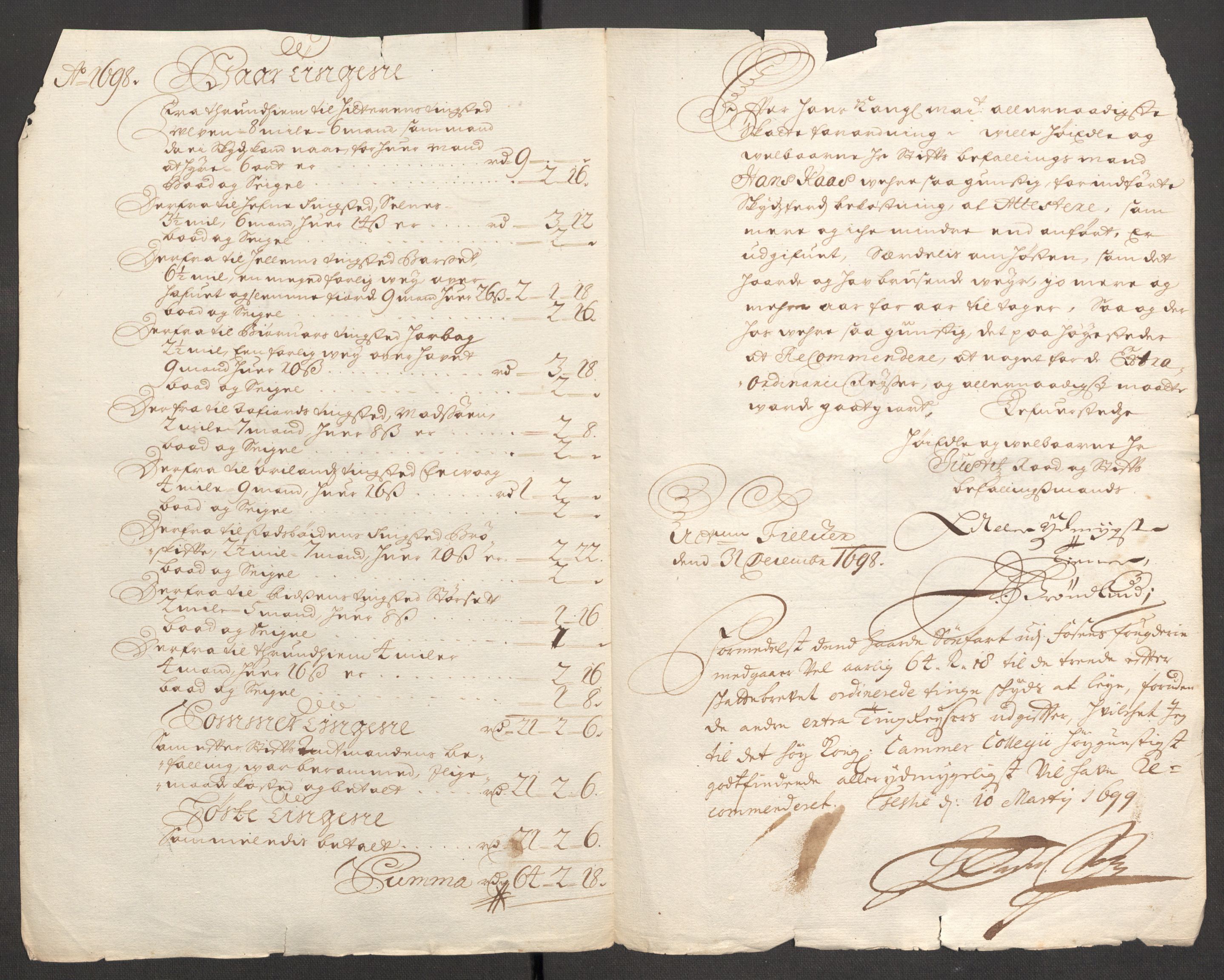 Rentekammeret inntil 1814, Reviderte regnskaper, Fogderegnskap, AV/RA-EA-4092/R57/L3853: Fogderegnskap Fosen, 1698-1699, s. 186