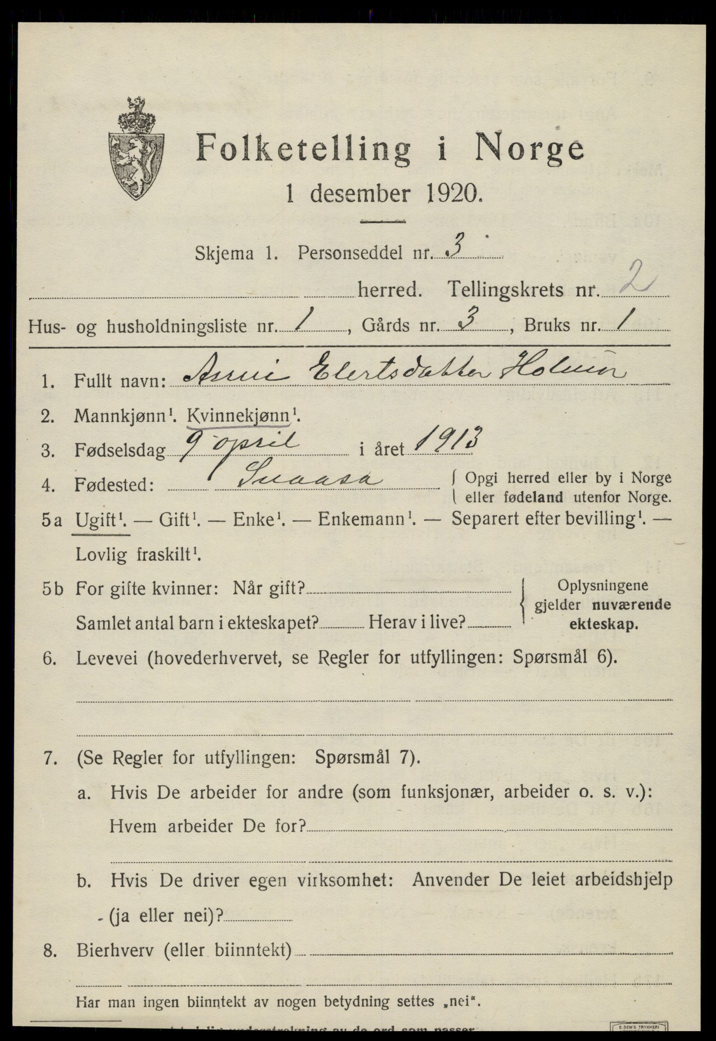 SAT, Folketelling 1920 for 1736 Snåsa herred, 1920, s. 1188