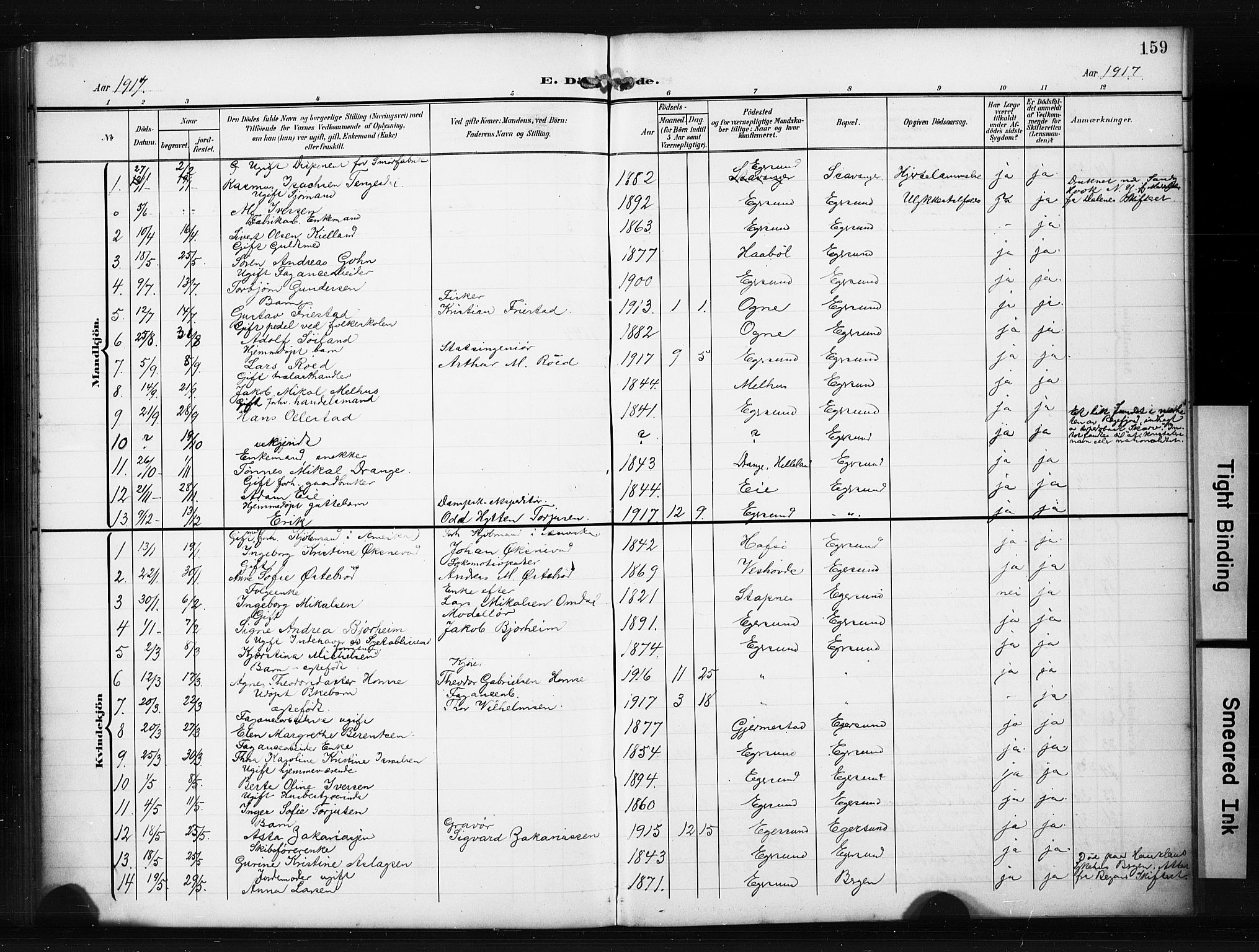 Eigersund sokneprestkontor, AV/SAST-A-101807/S09/L0012: Klokkerbok nr. B 12, 1908-1930, s. 159