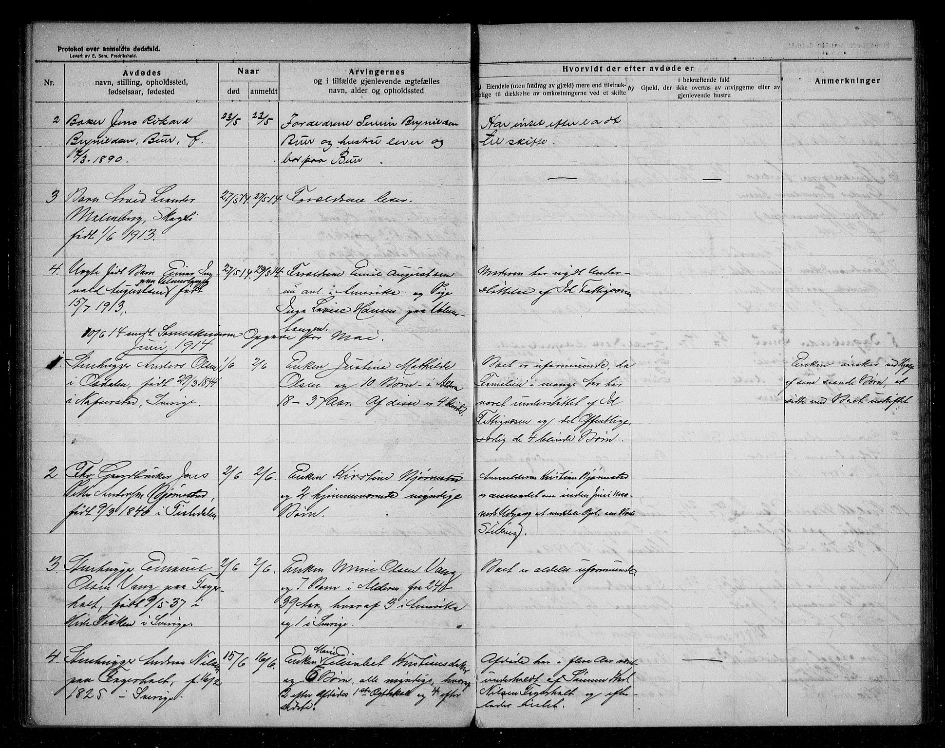 Idd lensmannsarkiv, AV/SAO-A-10633/H/Ha/L0003: Dødsfallsprotokoll, 1911-1920