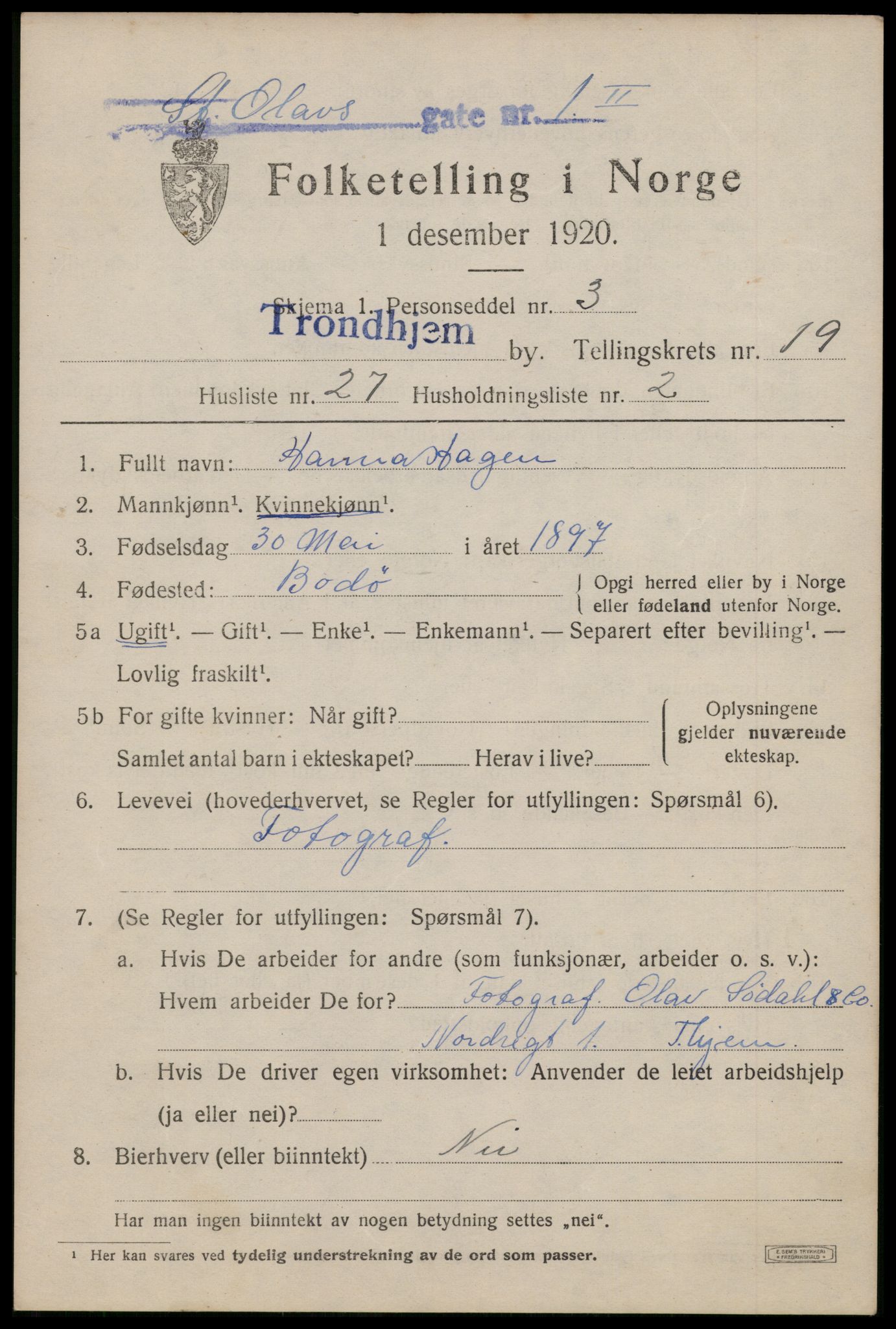 SAT, Folketelling 1920 for 1601 Trondheim kjøpstad, 1920, s. 59066