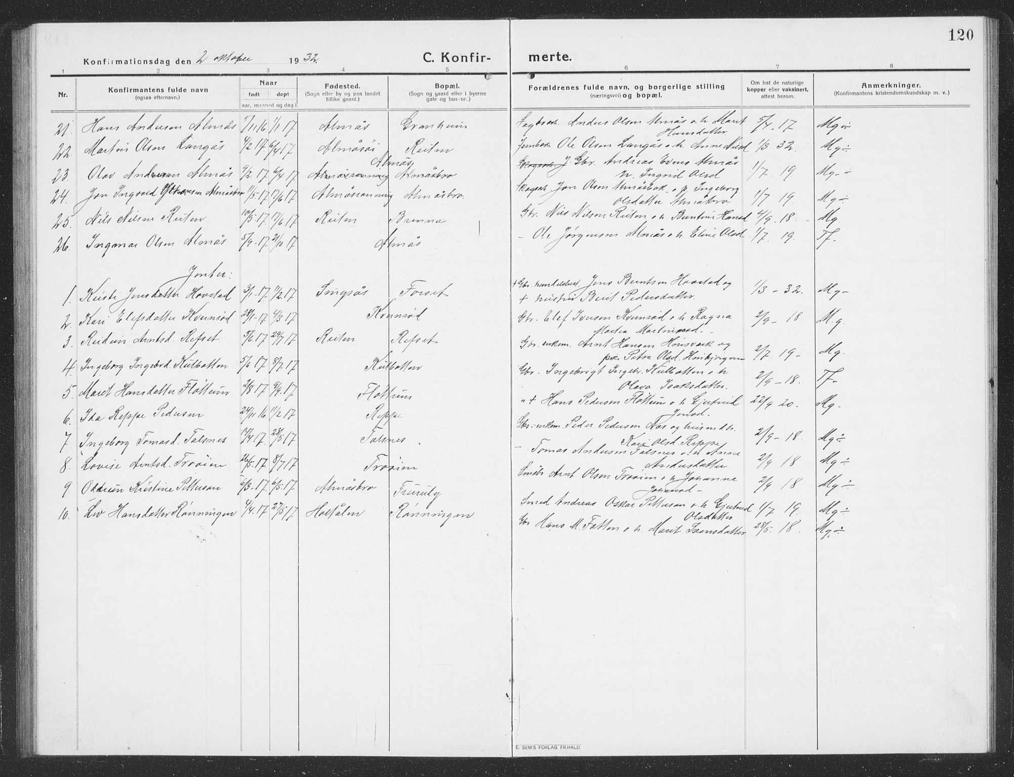 Ministerialprotokoller, klokkerbøker og fødselsregistre - Sør-Trøndelag, SAT/A-1456/688/L1030: Klokkerbok nr. 688C05, 1916-1939, s. 120
