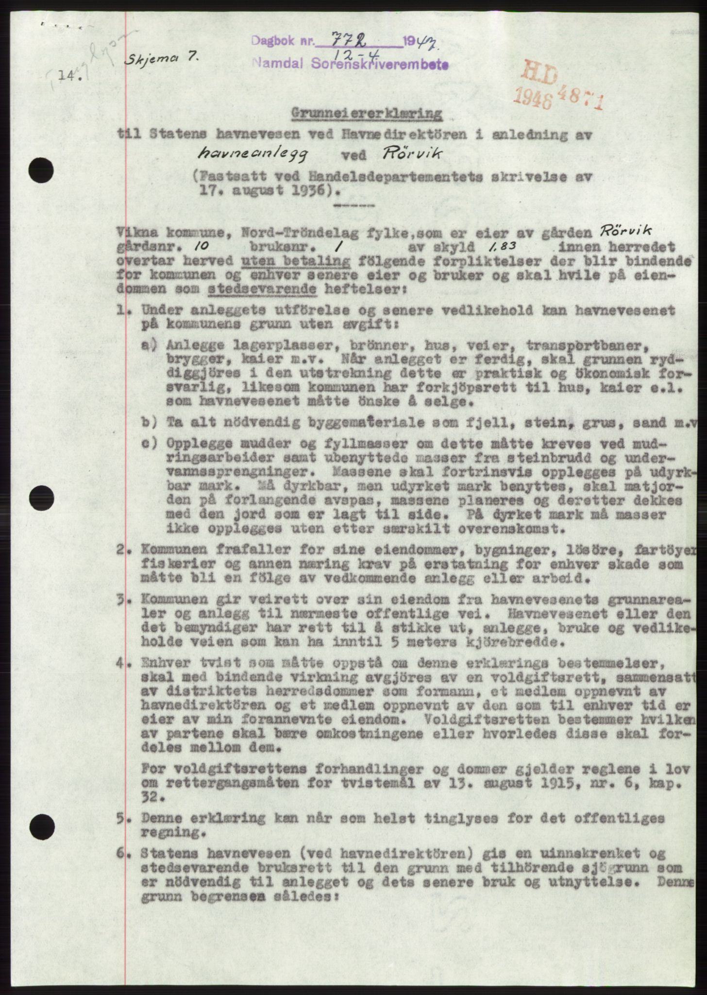 Namdal sorenskriveri, SAT/A-4133/1/2/2C: Pantebok nr. -, 1947-1947, Dagboknr: 772/1947