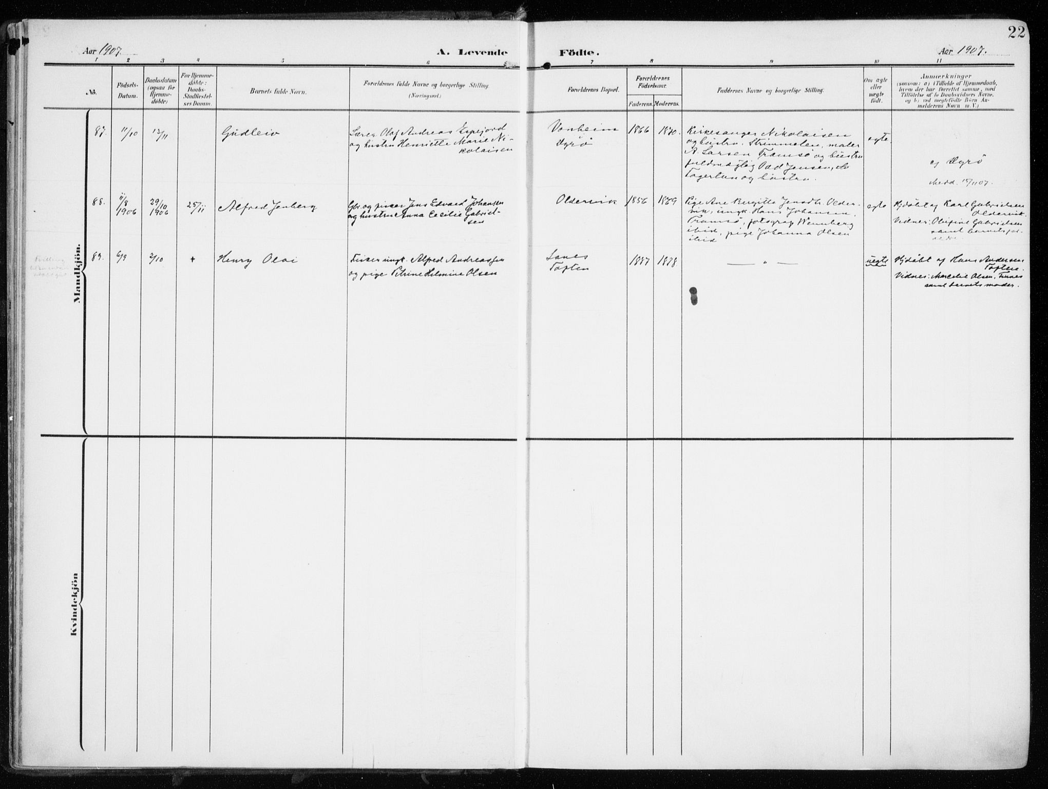 Tromsøysund sokneprestkontor, AV/SATØ-S-1304/G/Ga/L0007kirke: Ministerialbok nr. 7, 1907-1914, s. 22