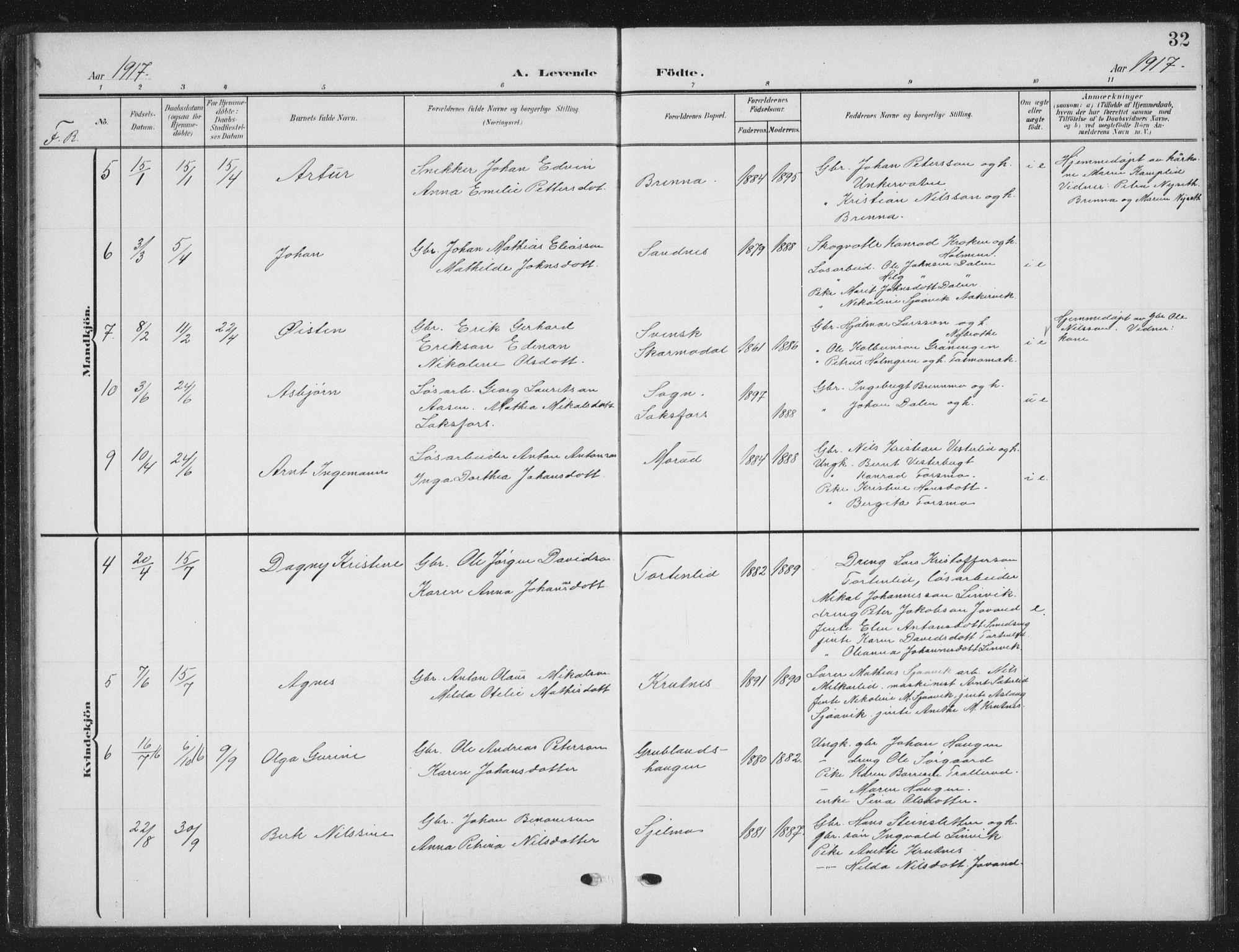 Ministerialprotokoller, klokkerbøker og fødselsregistre - Nordland, AV/SAT-A-1459/823/L0331: Klokkerbok nr. 823C03, 1905-1934, s. 32