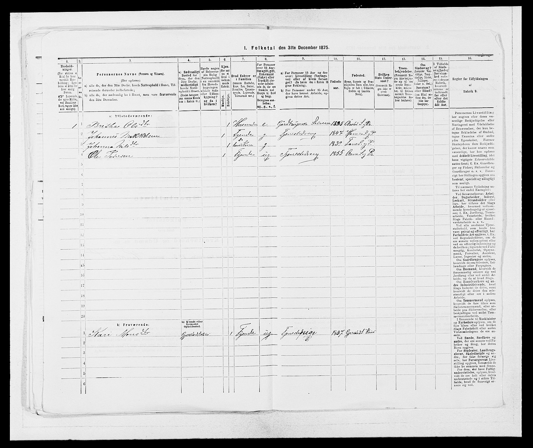 SAB, Folketelling 1875 for 1250P Haus prestegjeld, 1875, s. 983