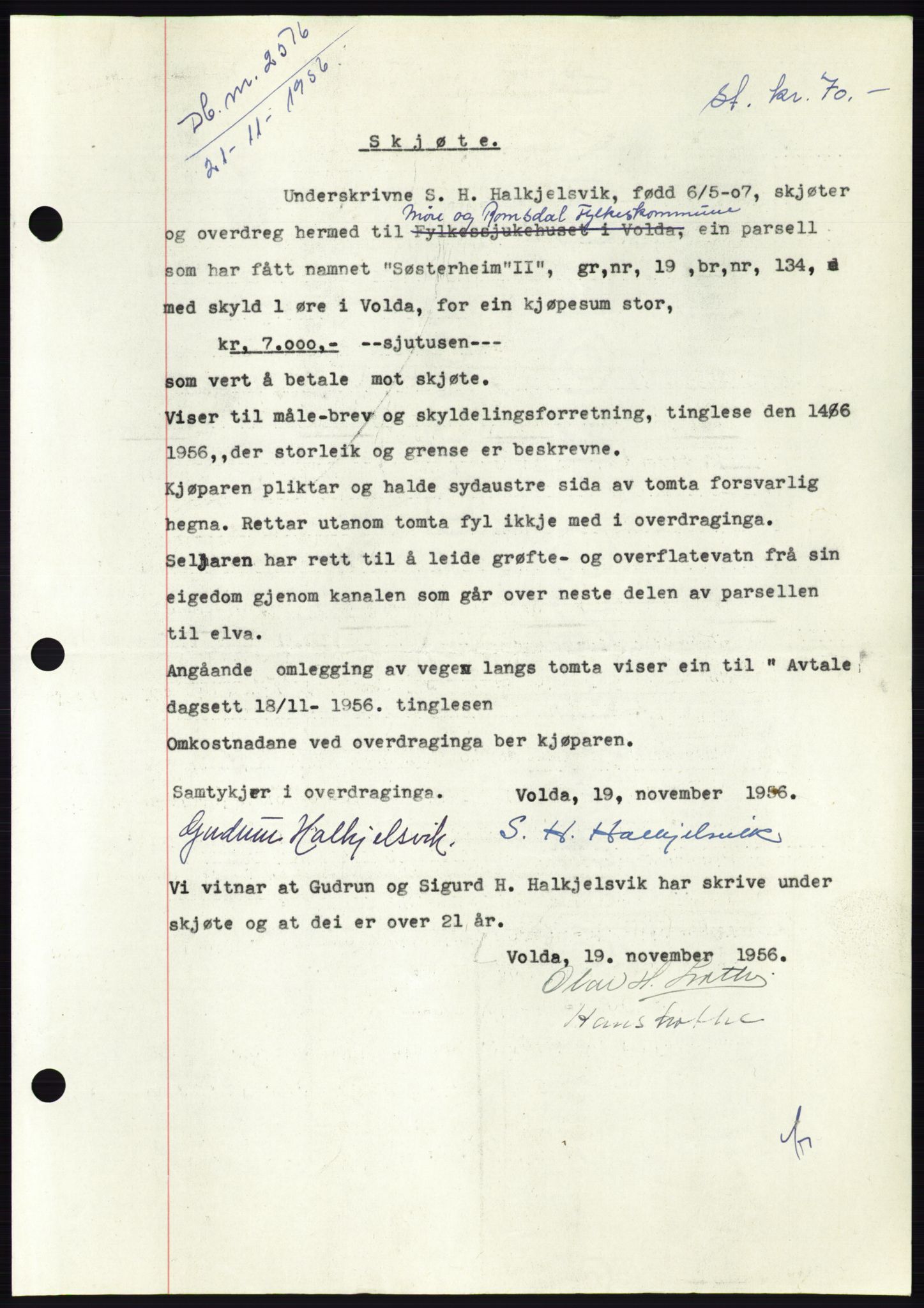 Søre Sunnmøre sorenskriveri, AV/SAT-A-4122/1/2/2C/L0105: Pantebok nr. 31A, 1956-1957, Dagboknr: 2516/1956