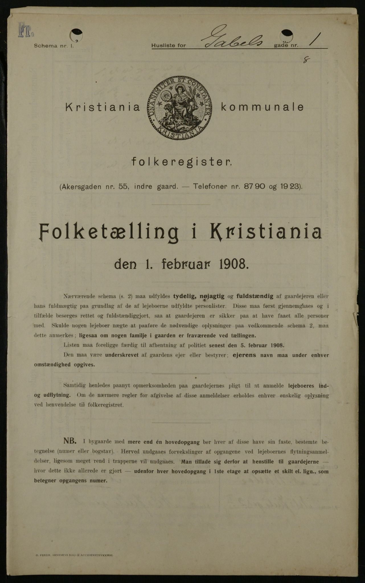 OBA, Kommunal folketelling 1.2.1908 for Kristiania kjøpstad, 1908, s. 25711