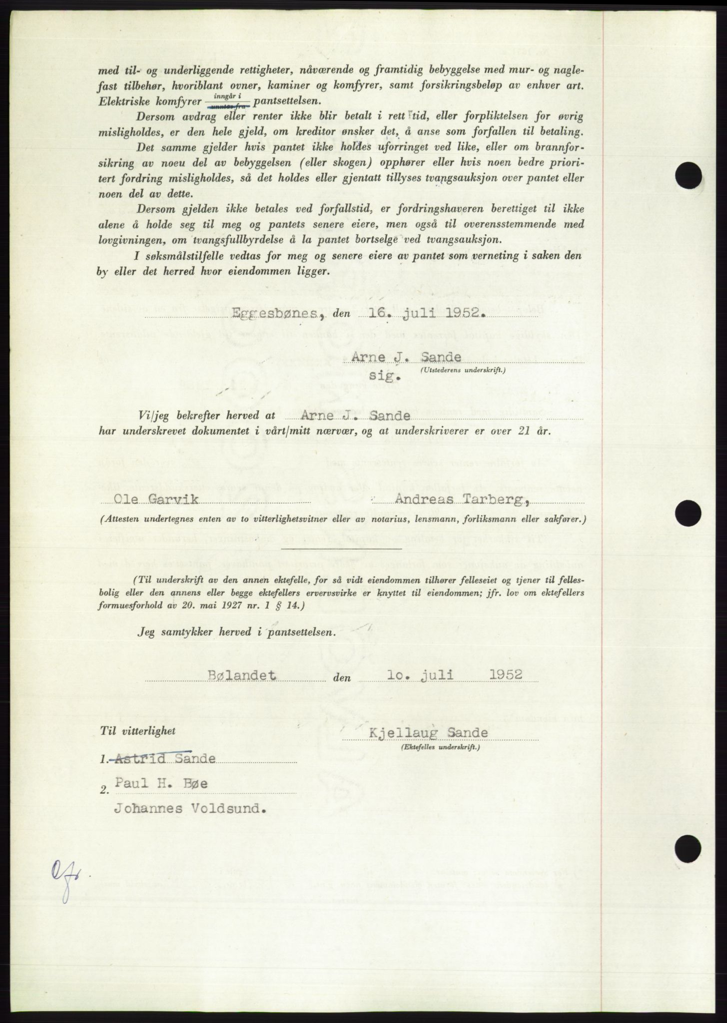 Søre Sunnmøre sorenskriveri, AV/SAT-A-4122/1/2/2C/L0121: Pantebok nr. 9B, 1951-1952, Dagboknr: 1462/1952