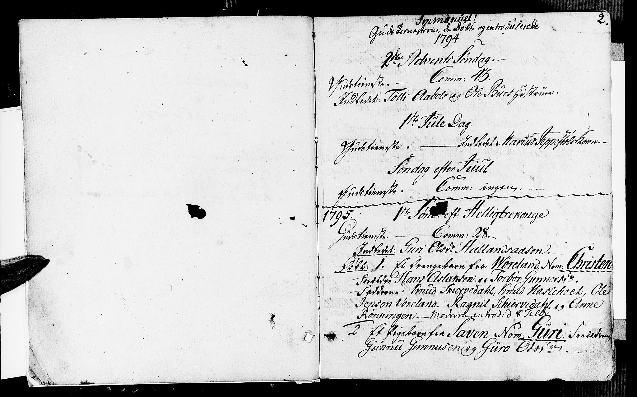 Vennesla sokneprestkontor, SAK/1111-0045/Fa/Fab/L0002: Ministerialbok nr. A 2, 1794-1834, s. 2