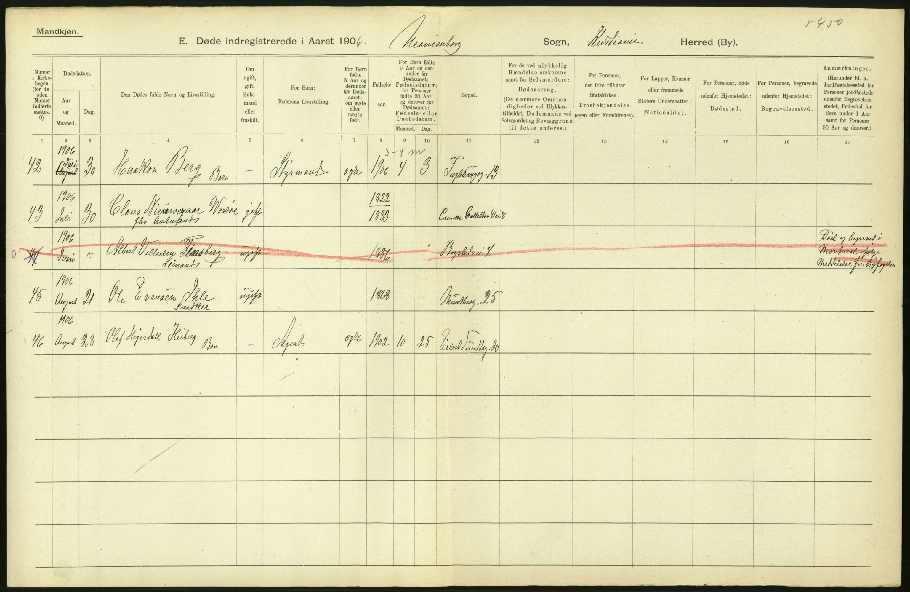 Statistisk sentralbyrå, Sosiodemografiske emner, Befolkning, AV/RA-S-2228/D/Df/Dfa/Dfad/L0009: Kristiania: Døde, 1906, s. 516