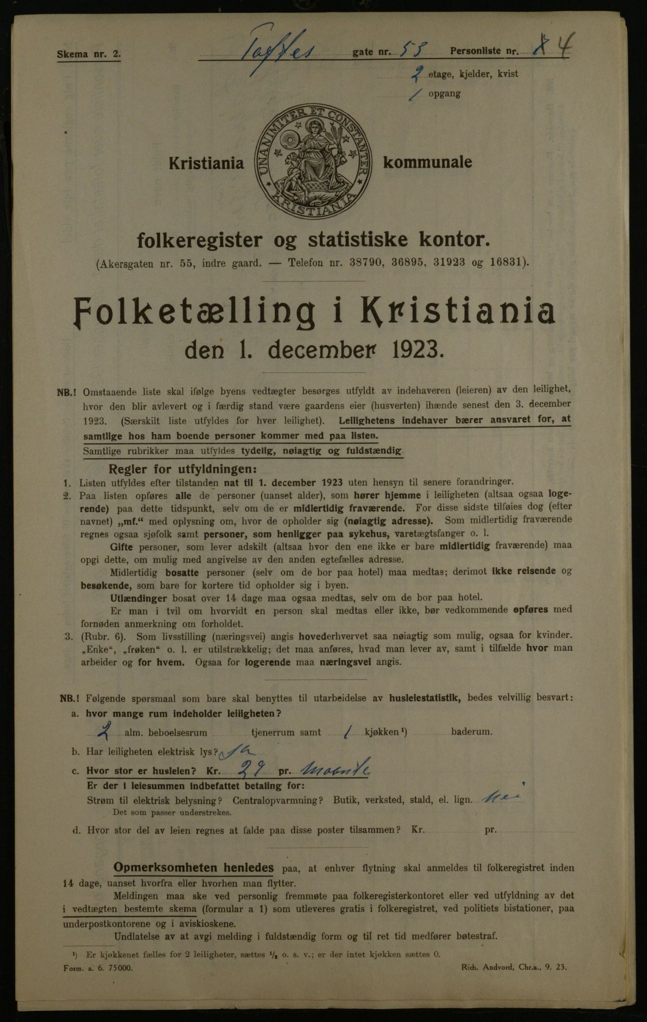 OBA, Kommunal folketelling 1.12.1923 for Kristiania, 1923, s. 124529