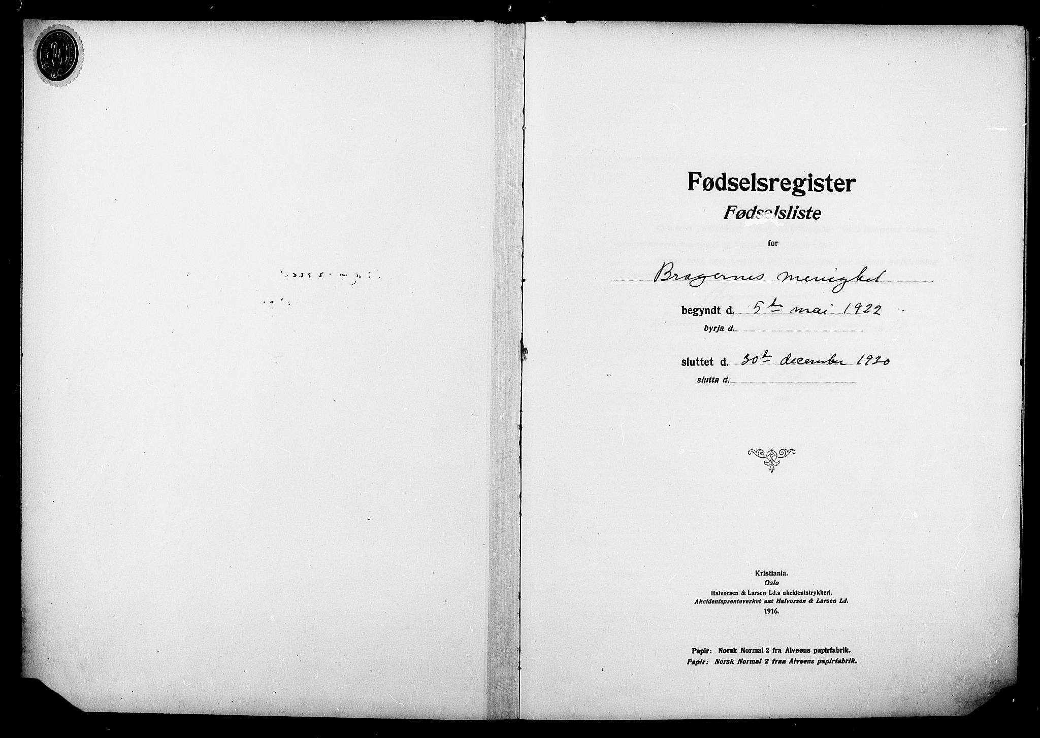 Bragernes kirkebøker, SAKO/A-6/J/Ja/L0002: Fødselsregister nr. 2, 1922-1930