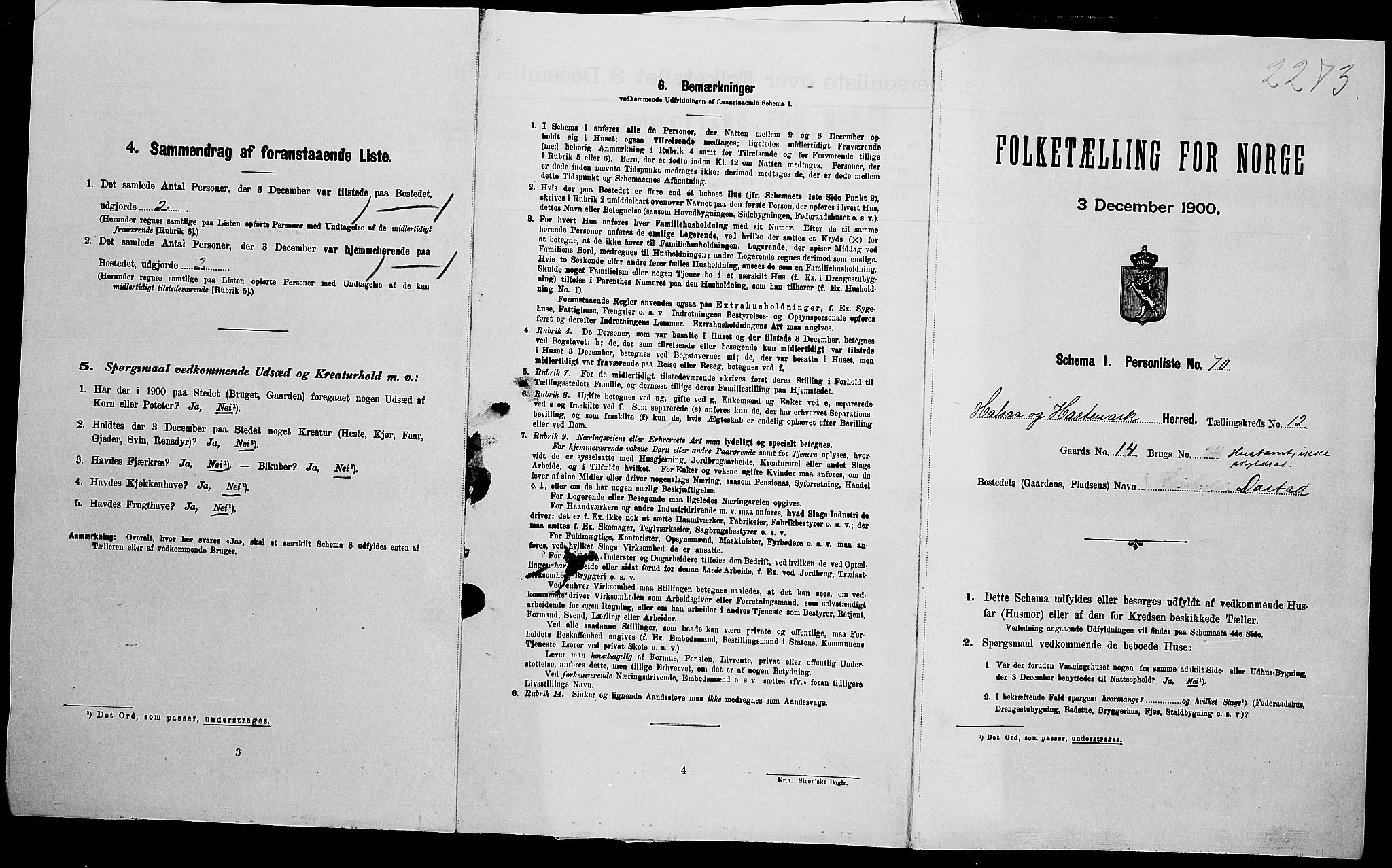 SAK, Folketelling 1900 for 1019 Halse og Harkmark herred, 1900, s. 862