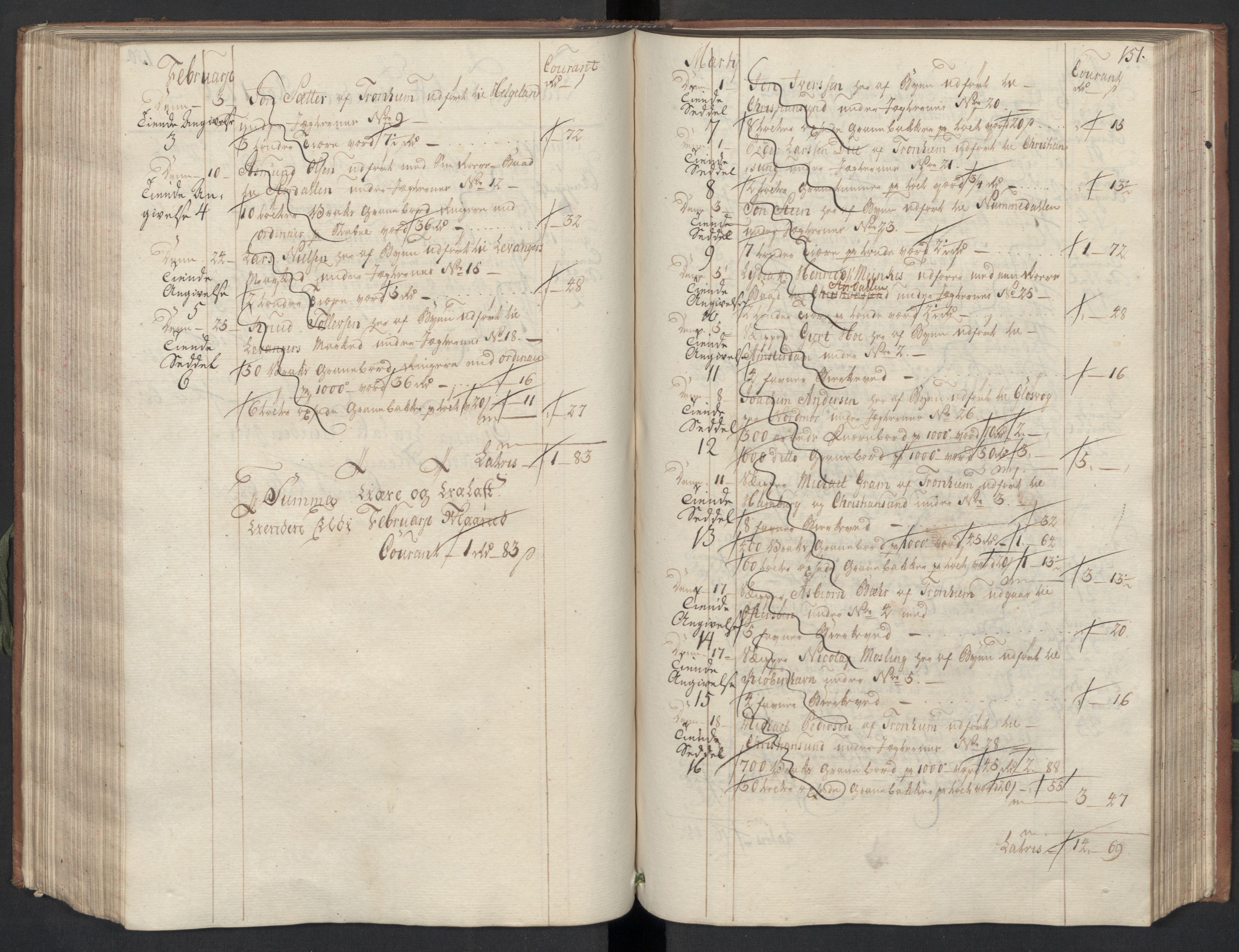 Generaltollkammeret, tollregnskaper, AV/RA-EA-5490/R33/L0048/0001: Tollregnskaper Trondheim A / Utgående hovedtollbok, 1756, s. 150b-151a