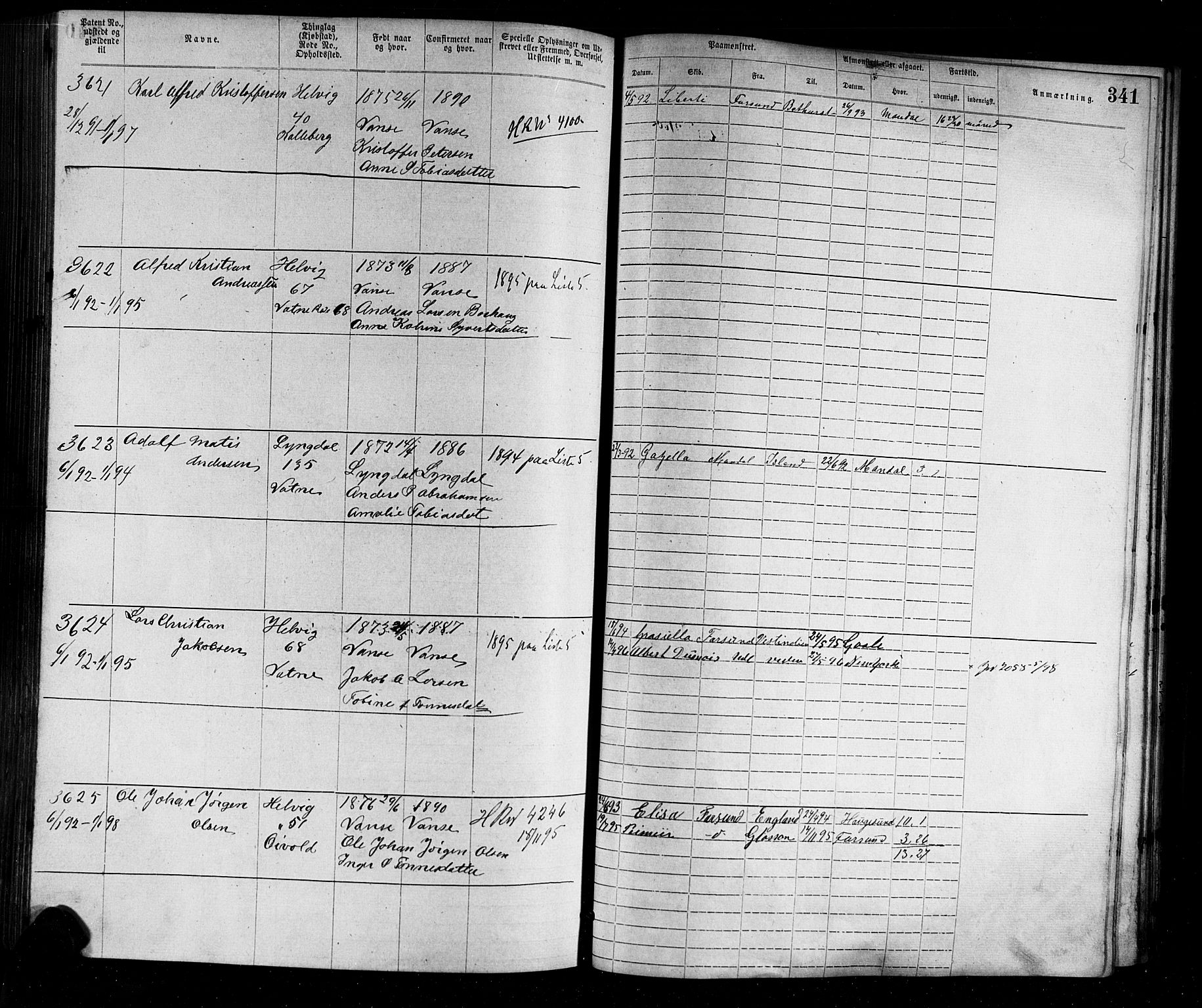Farsund mønstringskrets, AV/SAK-2031-0017/F/Fa/L0002: Annotasjonsrulle nr 1921-3815 med register, M-2, 1877-1894, s. 376