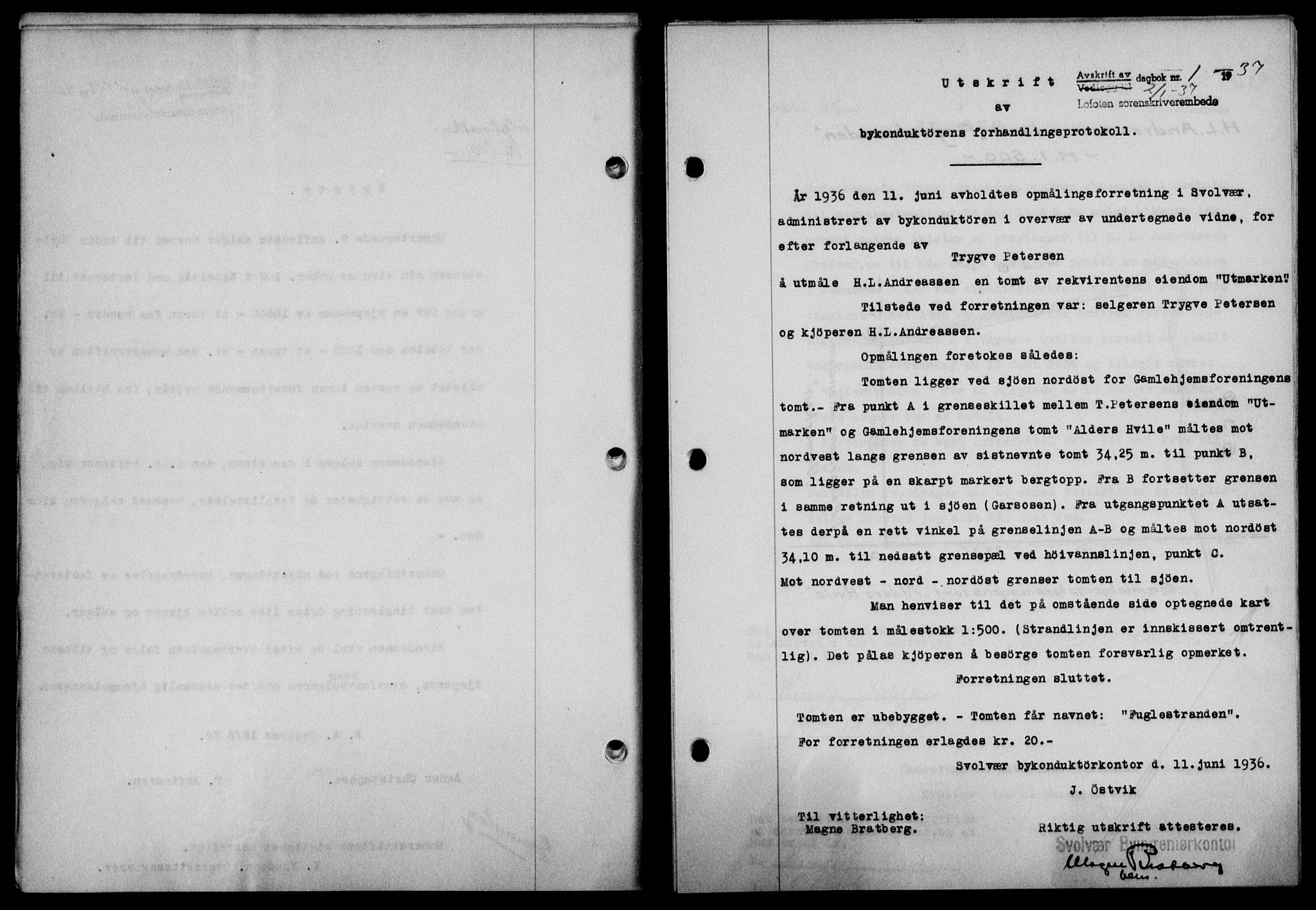 Lofoten sorenskriveri, SAT/A-0017/1/2/2C/L0001a: Pantebok nr. 1a, 1936-1937, Dagboknr: 1/1937