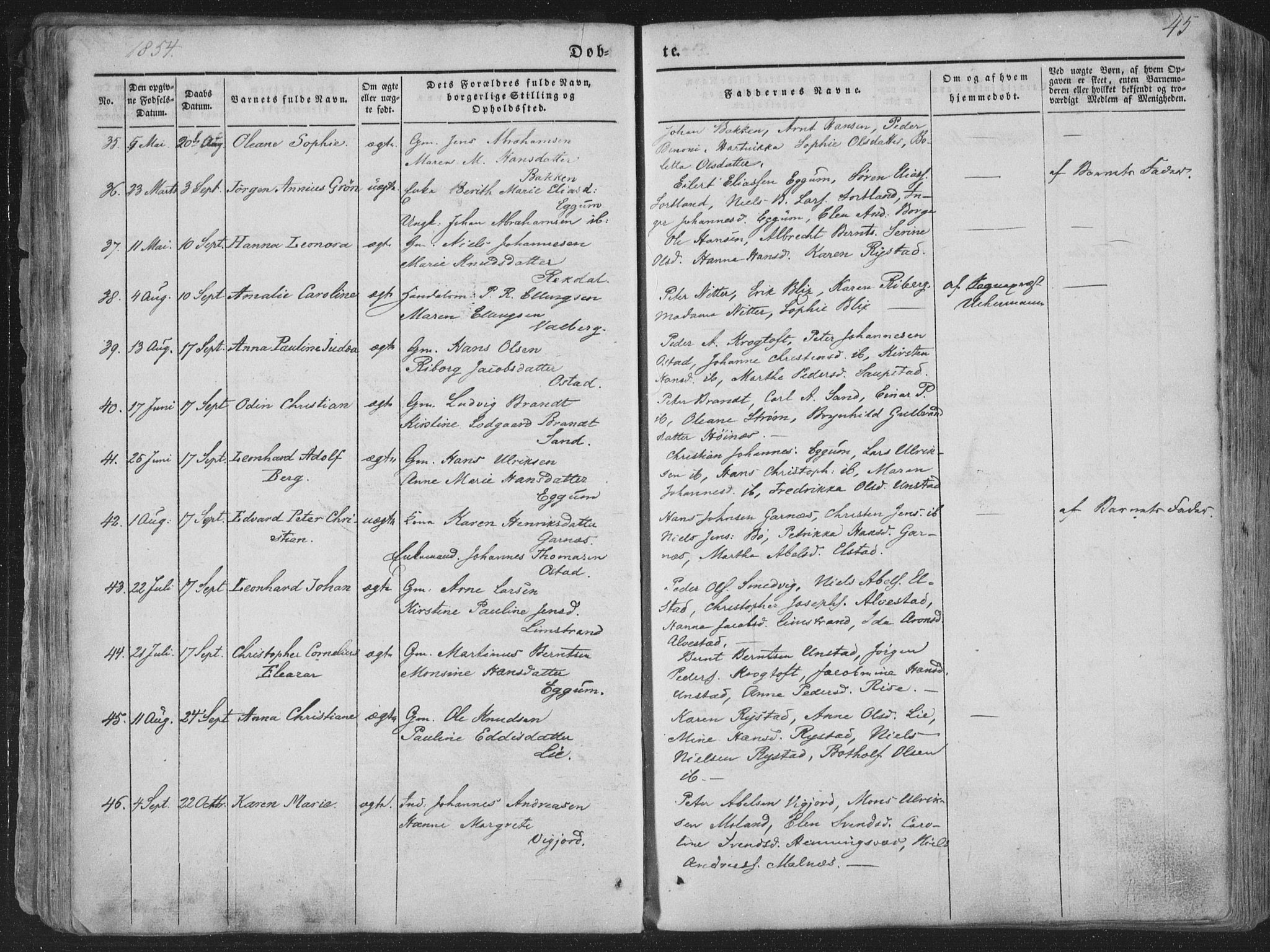 Ministerialprotokoller, klokkerbøker og fødselsregistre - Nordland, AV/SAT-A-1459/880/L1131: Ministerialbok nr. 880A05, 1844-1868, s. 45