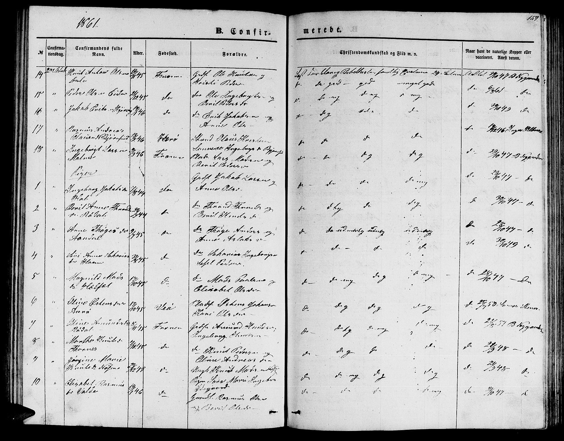 Ministerialprotokoller, klokkerbøker og fødselsregistre - Møre og Romsdal, SAT/A-1454/565/L0753: Klokkerbok nr. 565C02, 1845-1870, s. 159