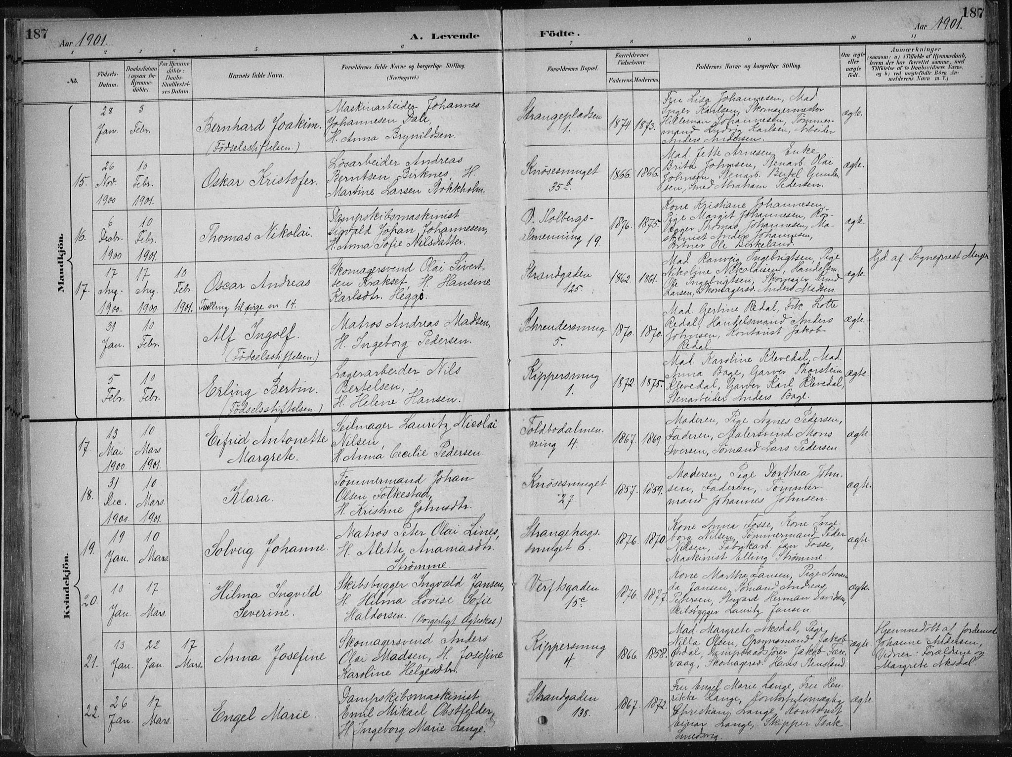 Nykirken Sokneprestembete, AV/SAB-A-77101/H/Haa/L0018: Ministerialbok nr. B 6, 1895-1903, s. 187