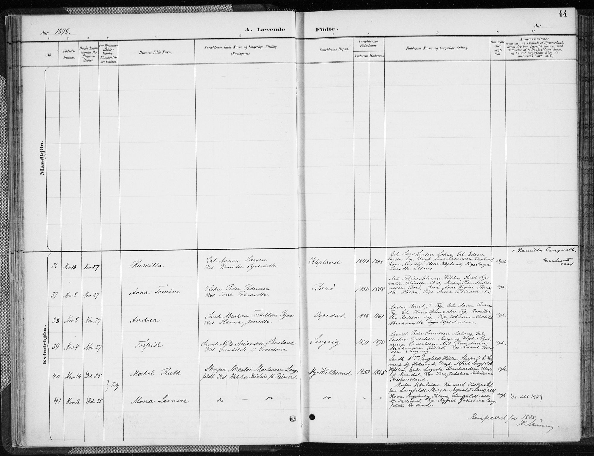 Søgne sokneprestkontor, AV/SAK-1111-0037/F/Fa/Fab/L0013: Ministerialbok nr. A 13, 1892-1911, s. 44