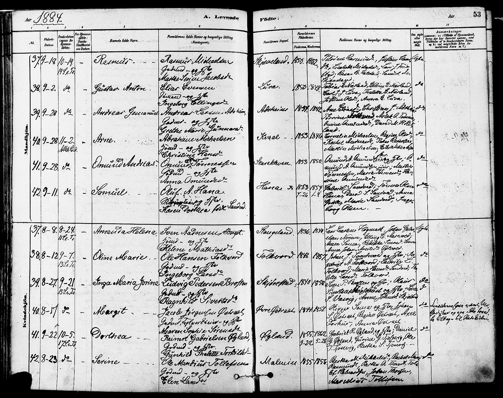 Høyland sokneprestkontor, AV/SAST-A-101799/001/30BA/L0011: Ministerialbok nr. A 10, 1878-1888, s. 53