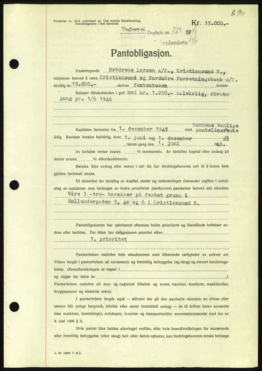 Kristiansund byfogd, AV/SAT-A-4587/A/27: Pantebok nr. 37-38, 1943-1945, Dagboknr: 723/1945