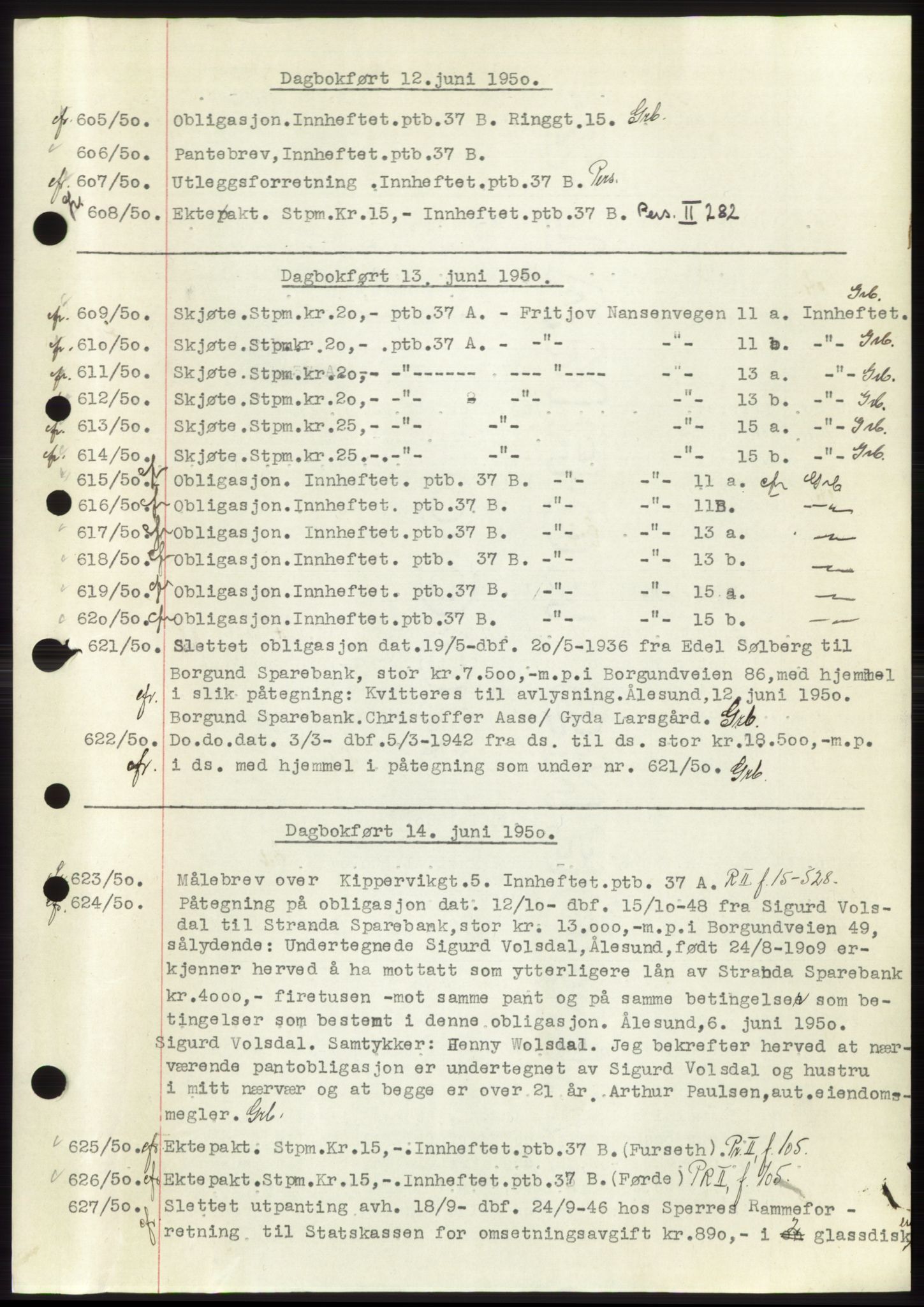 Ålesund byfogd, AV/SAT-A-4384: Pantebok nr. C34-35, 1946-1950, Dagboknr: 605/1950