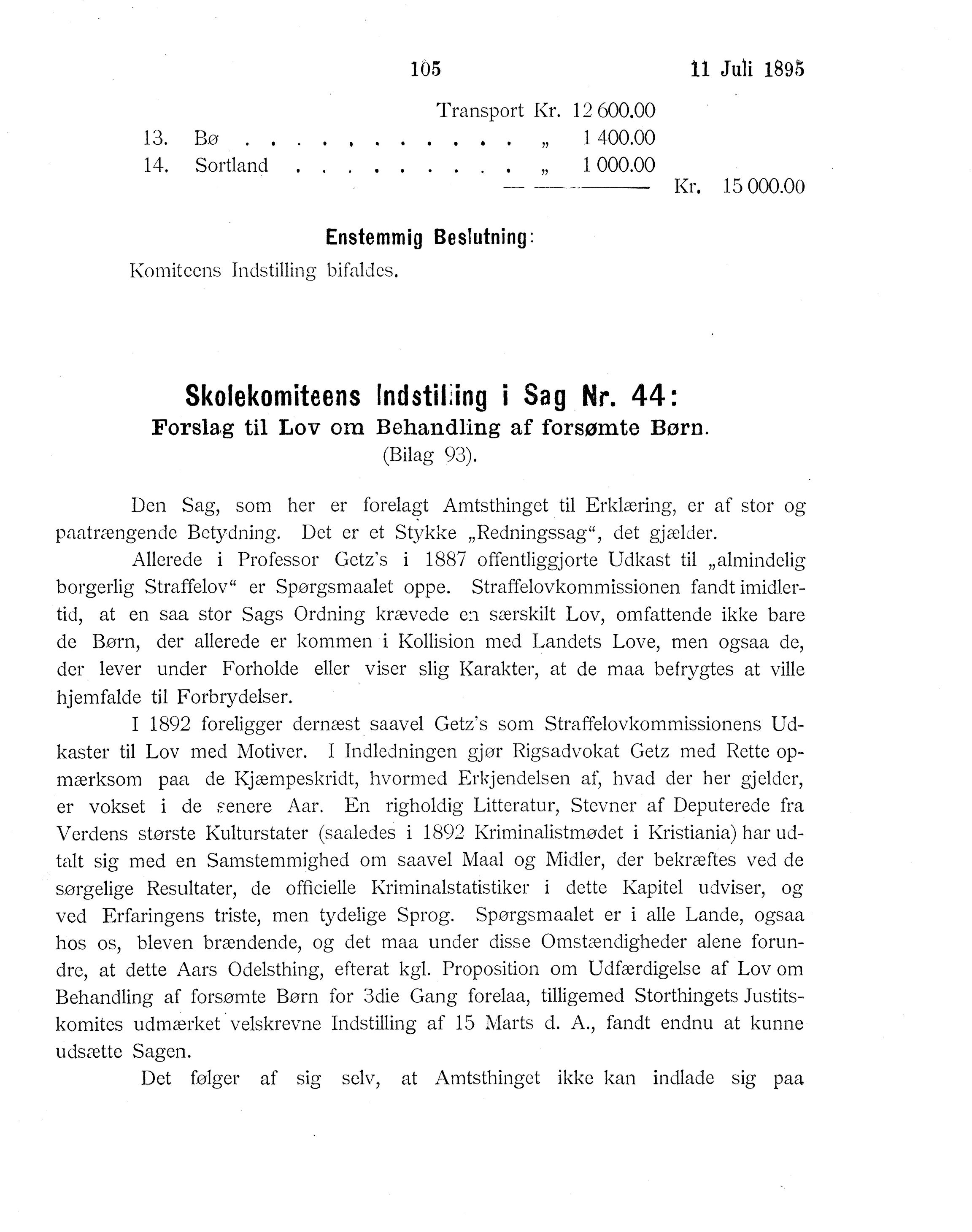 Nordland Fylkeskommune. Fylkestinget, AIN/NFK-17/176/A/Ac/L0018: Fylkestingsforhandlinger 1895, 1895