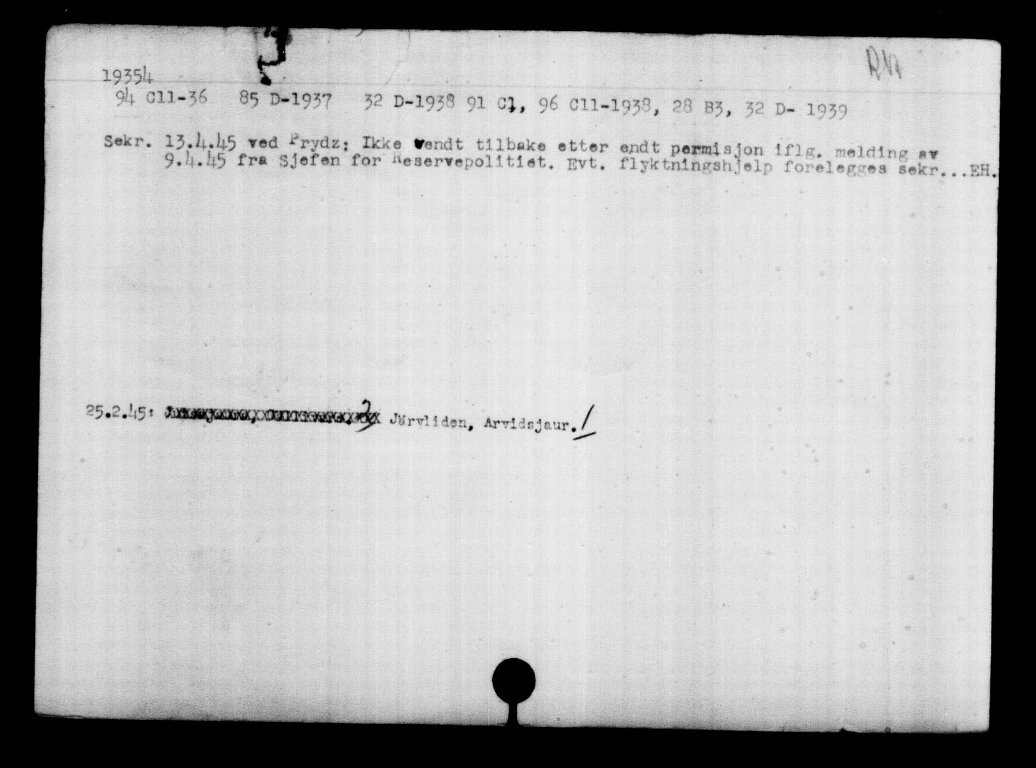 Utenriksstasjonene, Legasjonen i Stockholm, Flyktningkontoret, AV/RA-S-6753/V/Va/L0009: Kjesäterkartoteket, flyktninger med registreringsnr. 18502-22048, 1940-1945, s. 1001