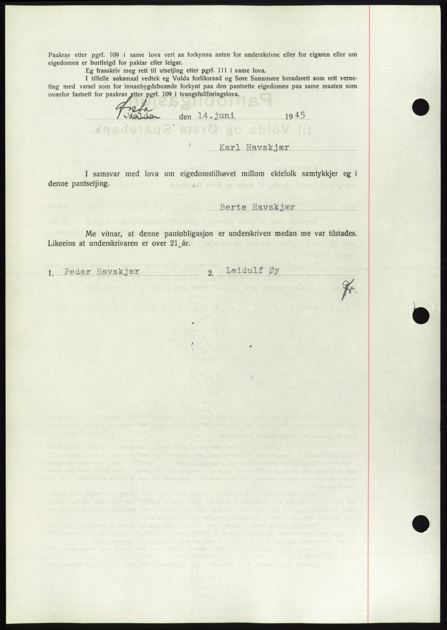 Søre Sunnmøre sorenskriveri, AV/SAT-A-4122/1/2/2C/L0114: Pantebok nr. 1-2B, 1943-1947, Dagboknr: 395/1945