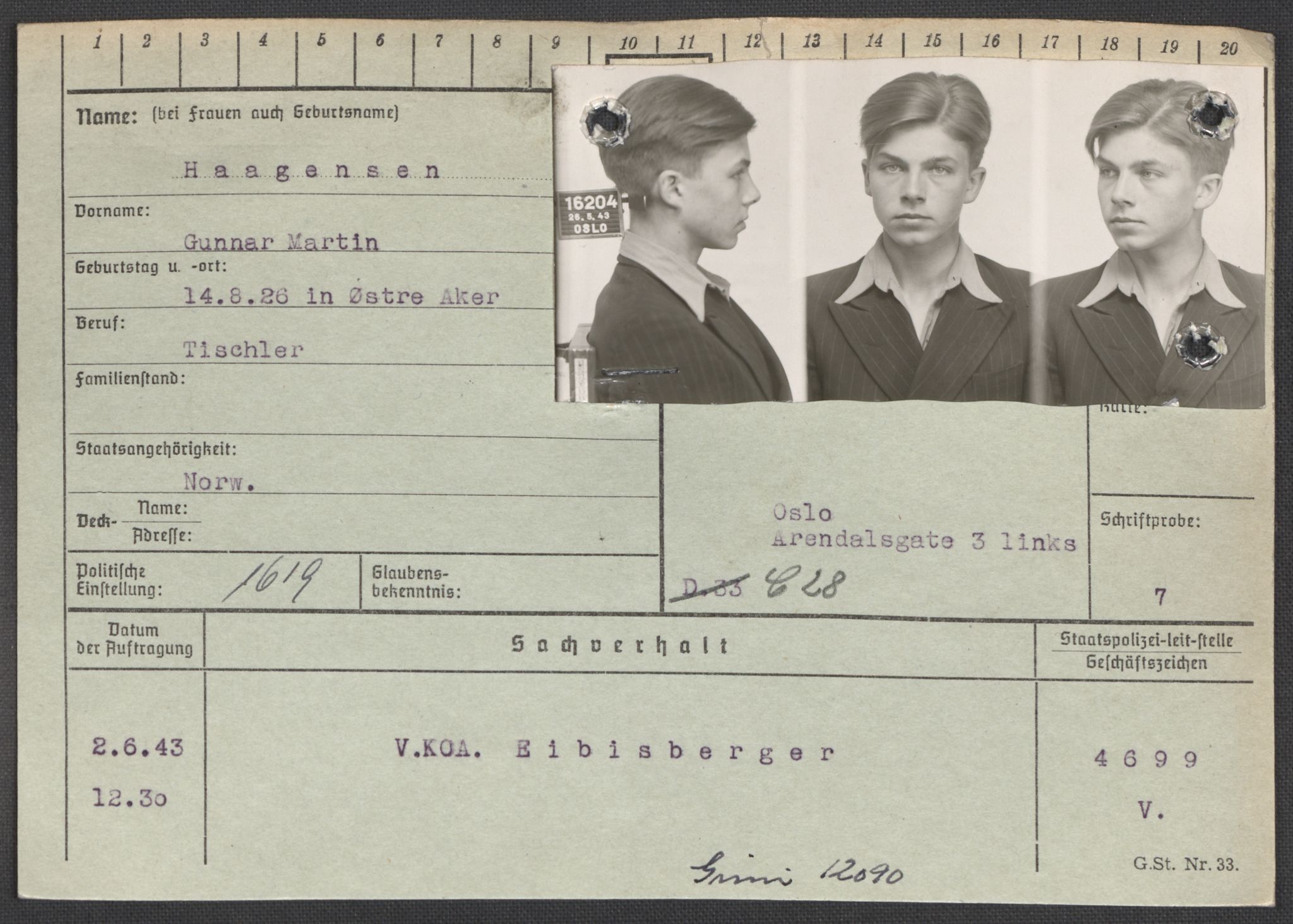 Befehlshaber der Sicherheitspolizei und des SD, RA/RAFA-5969/E/Ea/Eaa/L0005: Register over norske fanger i Møllergata 19: Hø-Kj, 1940-1945, s. 80