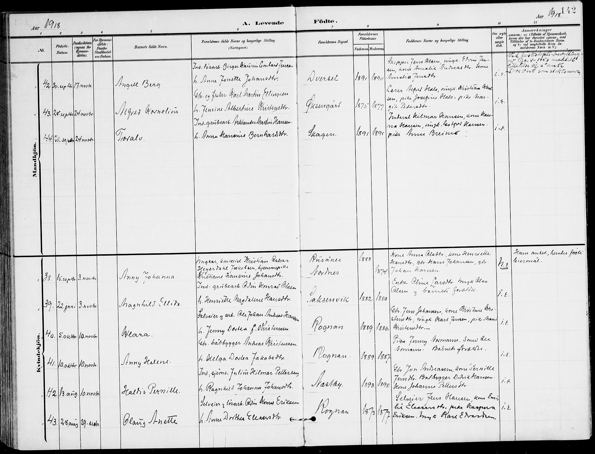 Ministerialprotokoller, klokkerbøker og fødselsregistre - Nordland, AV/SAT-A-1459/847/L0672: Ministerialbok nr. 847A12, 1902-1919, s. 142