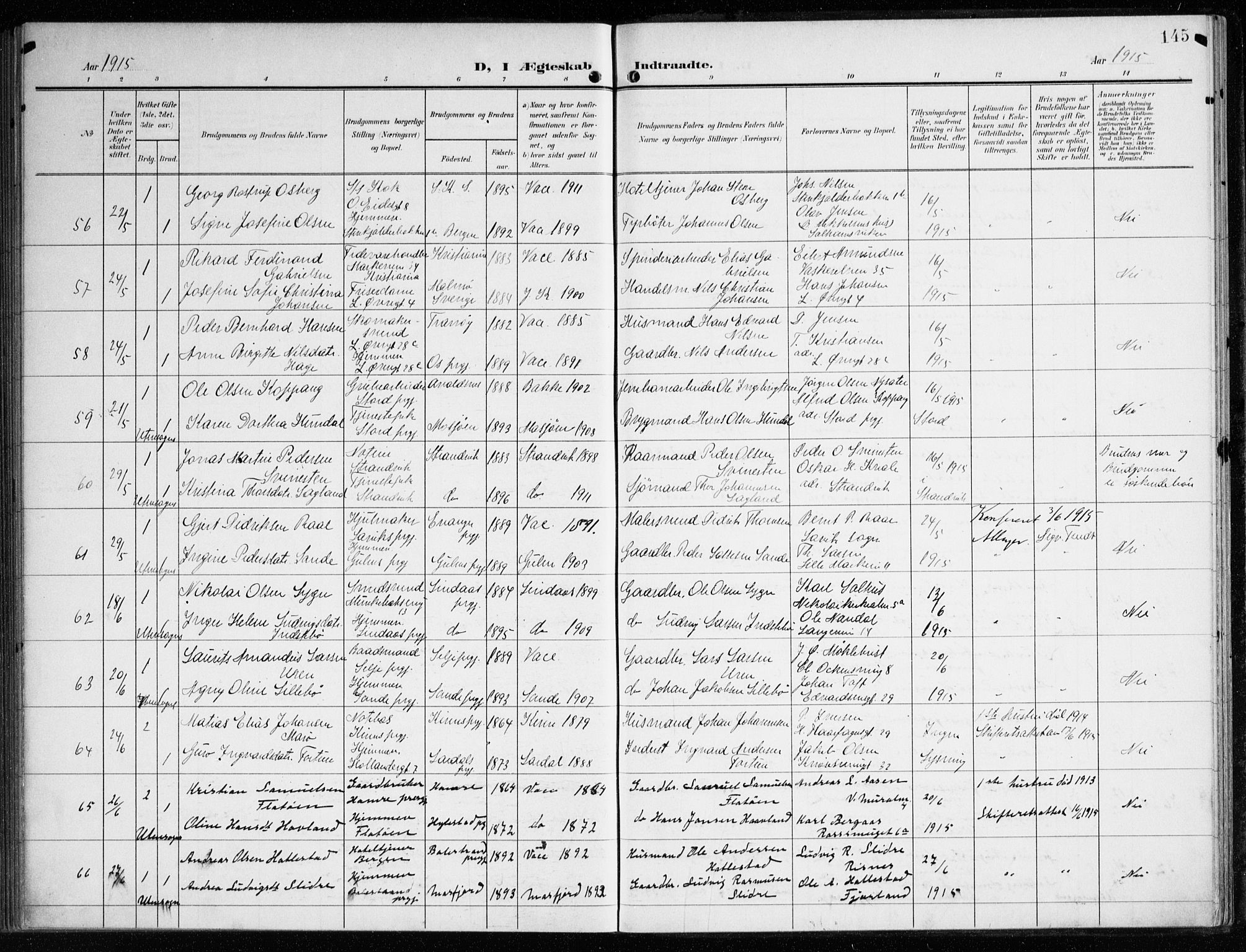 Korskirken sokneprestembete, AV/SAB-A-76101/H/Haa/L0038: Ministerialbok nr. D 5, 1904-1919, s. 145