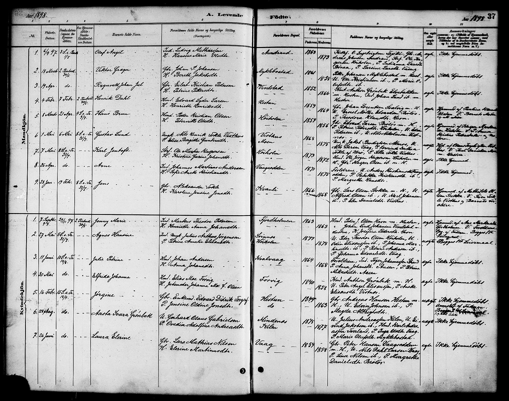 Ministerialprotokoller, klokkerbøker og fødselsregistre - Nordland, SAT/A-1459/819/L0277: Klokkerbok nr. 819C03, 1888-1917, s. 37