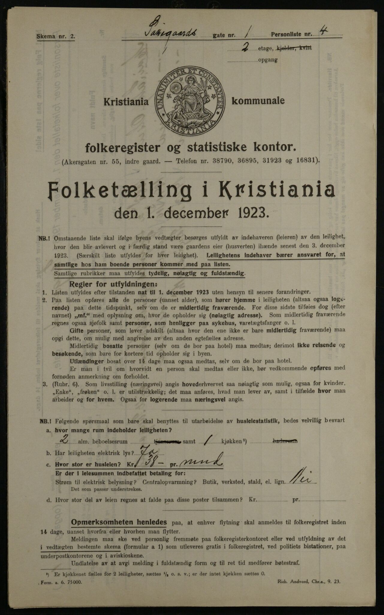 OBA, Kommunal folketelling 1.12.1923 for Kristiania, 1923, s. 99081